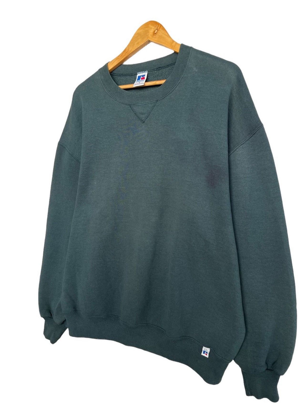 Russell Athletic Vintage 90s Russell Blank Green Baggy Sweatshirt Faded XL Size US XL / EU 56 / 4 - 3 Thumbnail