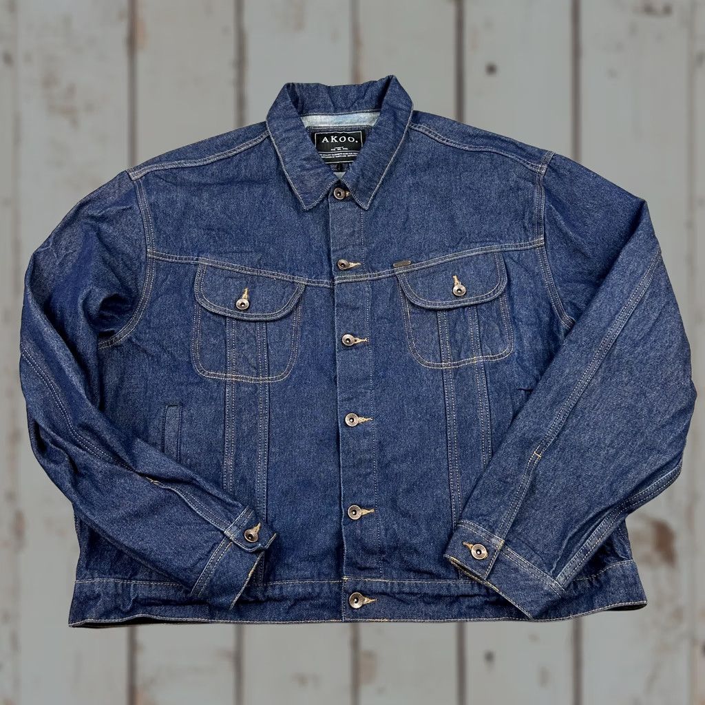 Vintage AKOO Jacket Men 4XL Blue Solid Denim Button Up Pockets Heavy Trucker XXXXL Size US XXL / EU 58 / 5 - 1 Thumbnail