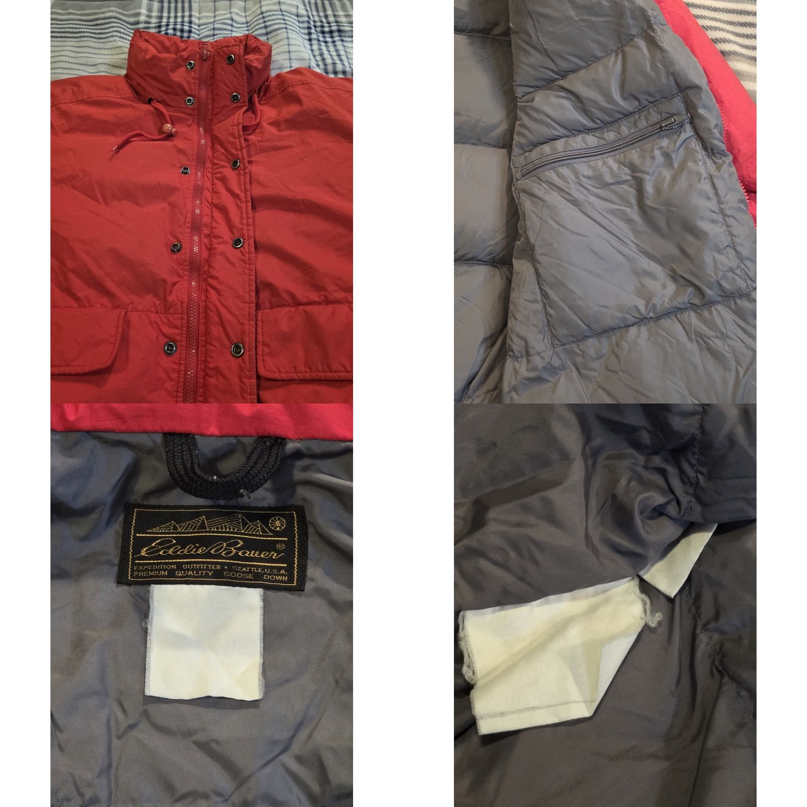 Eddie Bauer VINTAGE Eddie Bauer Jacket Bomber Mens XL Red Down Hooded Nylon Quilted Mid-Length 80s 90s Outdoor Winter Fall Spring Size US XL / EU 56 / 4 - 8 Thumbnail