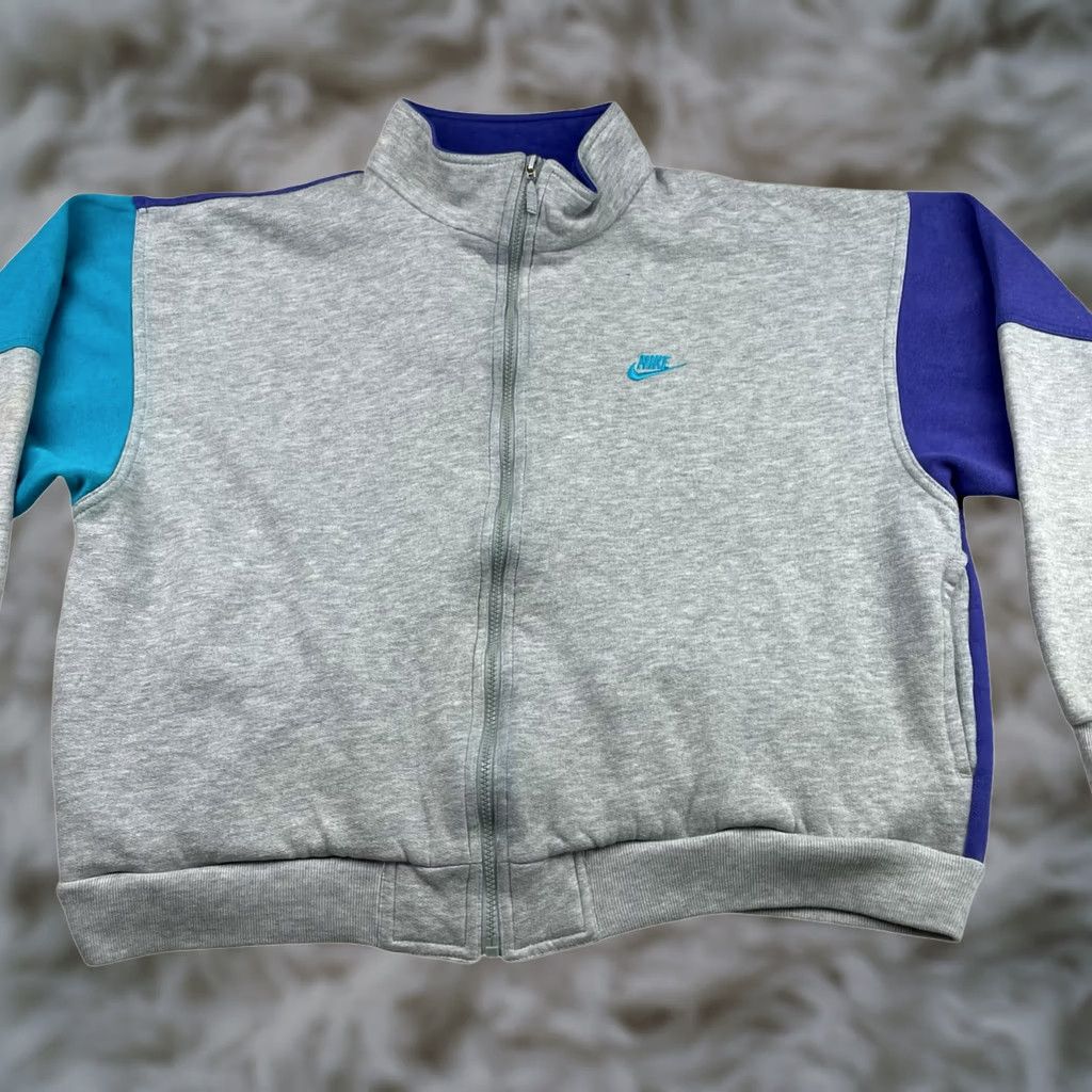 Nike VINTAGE Nike Jacket Men's Track Jacket Full Zip Sweatshirt Gray/Teal/Purple XL Size US XL / EU 56 / 4 - 1 Thumbnail