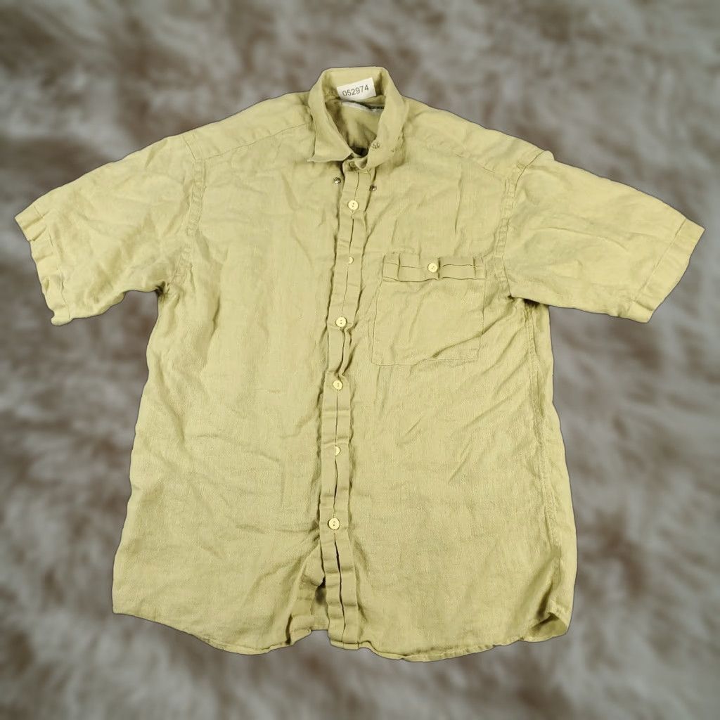 Vintage Jhane Barnes Button-Up Shirt Mens Medium Beige Linen Short Sleeve Casual Size US M / EU 48-50 / 2 - 1 Thumbnail