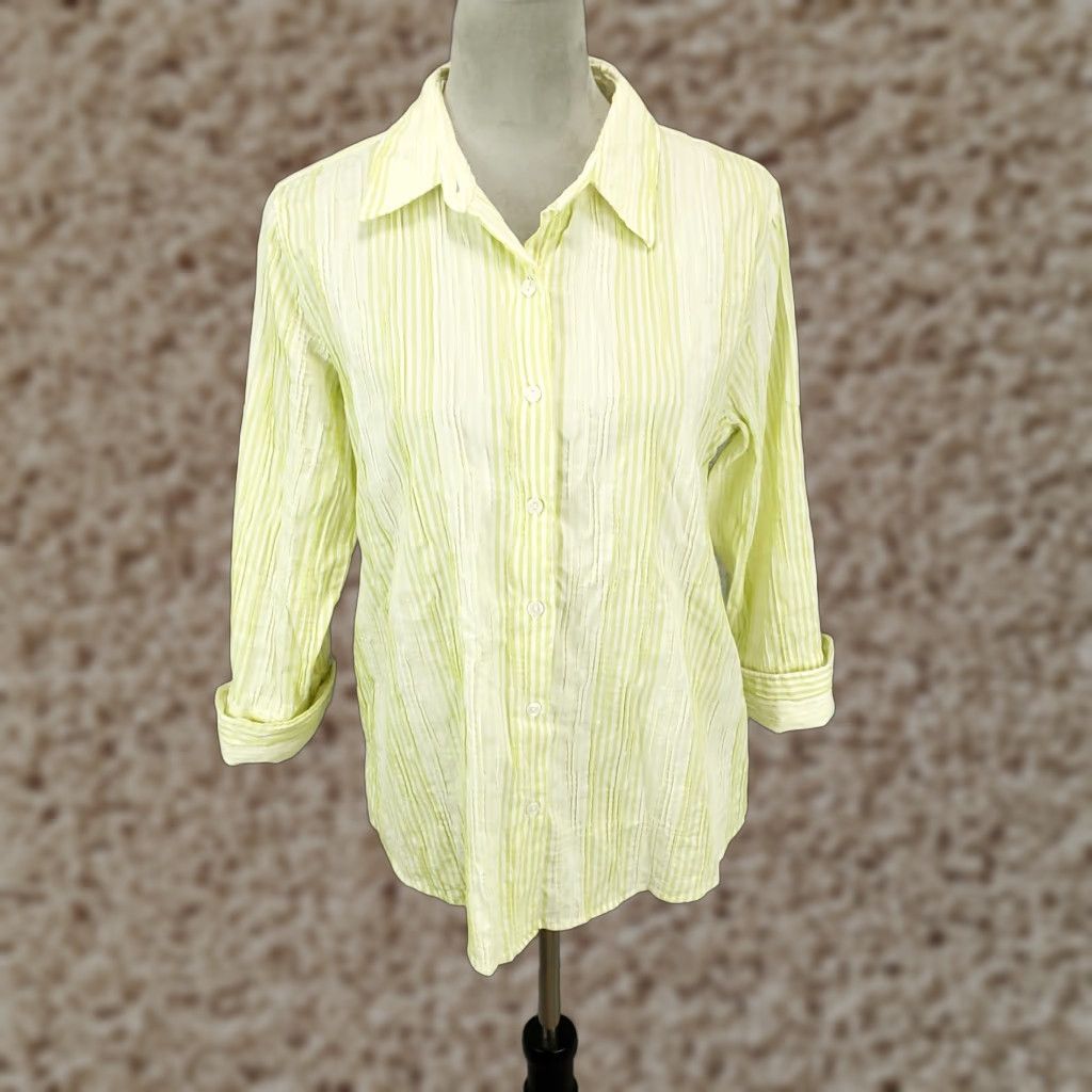 Coldwater Creek Coldwater Creek Women's Long Sleeve Button Up Shirt Casual Office Wear Large White Yellow Stripe Size L / US 10 / IT 46 - 1 Thumbnail