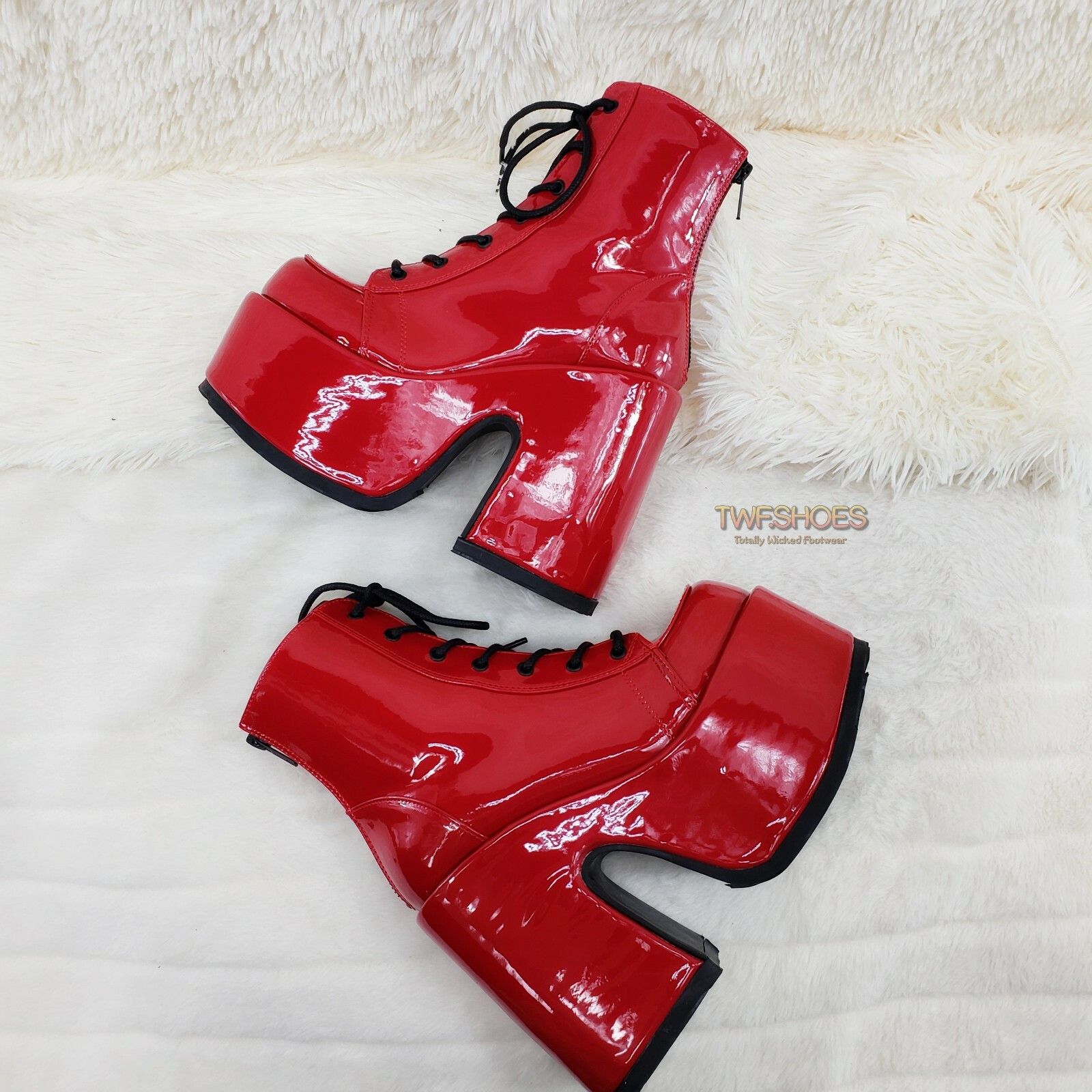 Demonia Cult DEMONIA Camel 203 Stacked Red Patent Platform Goth Punk Ankl Size US 7 / IT 37 - 1 Thumbnail