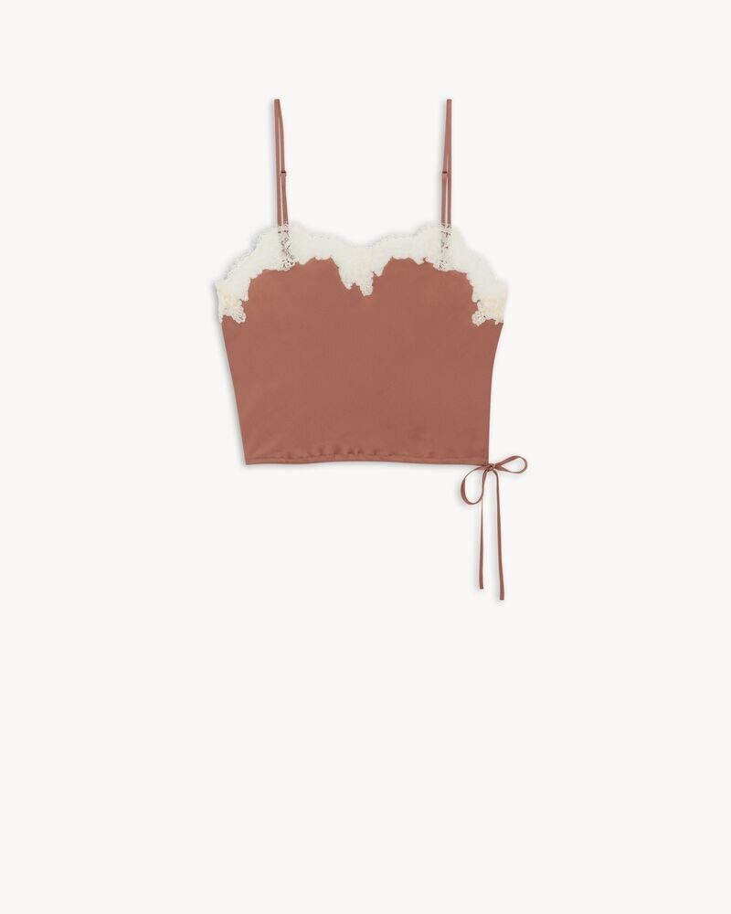 Saint Laurent Paris o1s1wg111024 Lingerie Tank Top In Crepe Satin in Brown/White Size M / US 6-8 / IT 42-44 - 1 Thumbnail