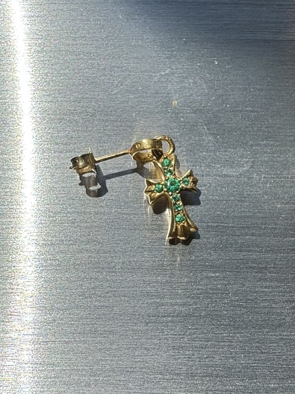 image of Chrome Hearts 22K Baby Fat Earring W/ Emeralds in Gold, Men's