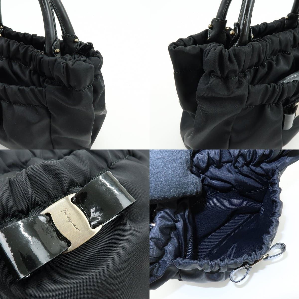 Salvatore Ferragamo Ferragamo Vara Bow Nylon Patent Leather Top Handle Bag Black Size ONE SIZE - 6 Thumbnail