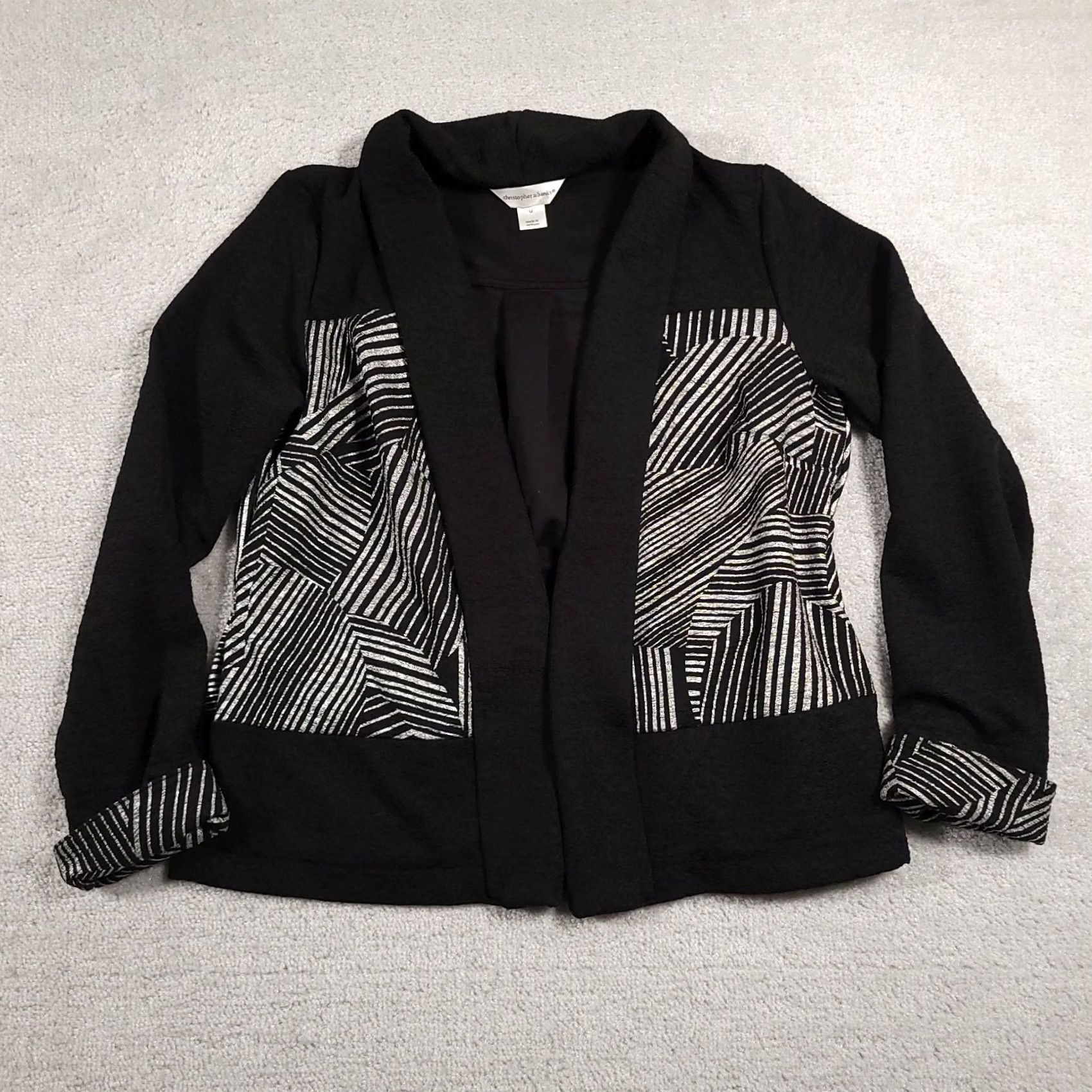 Vintage Christopher & Banks Open Front Blazer Jacket Women's Medium Black Silver Heavy Size M / US 6-8 / IT 42-44 - 2 Thumbnail