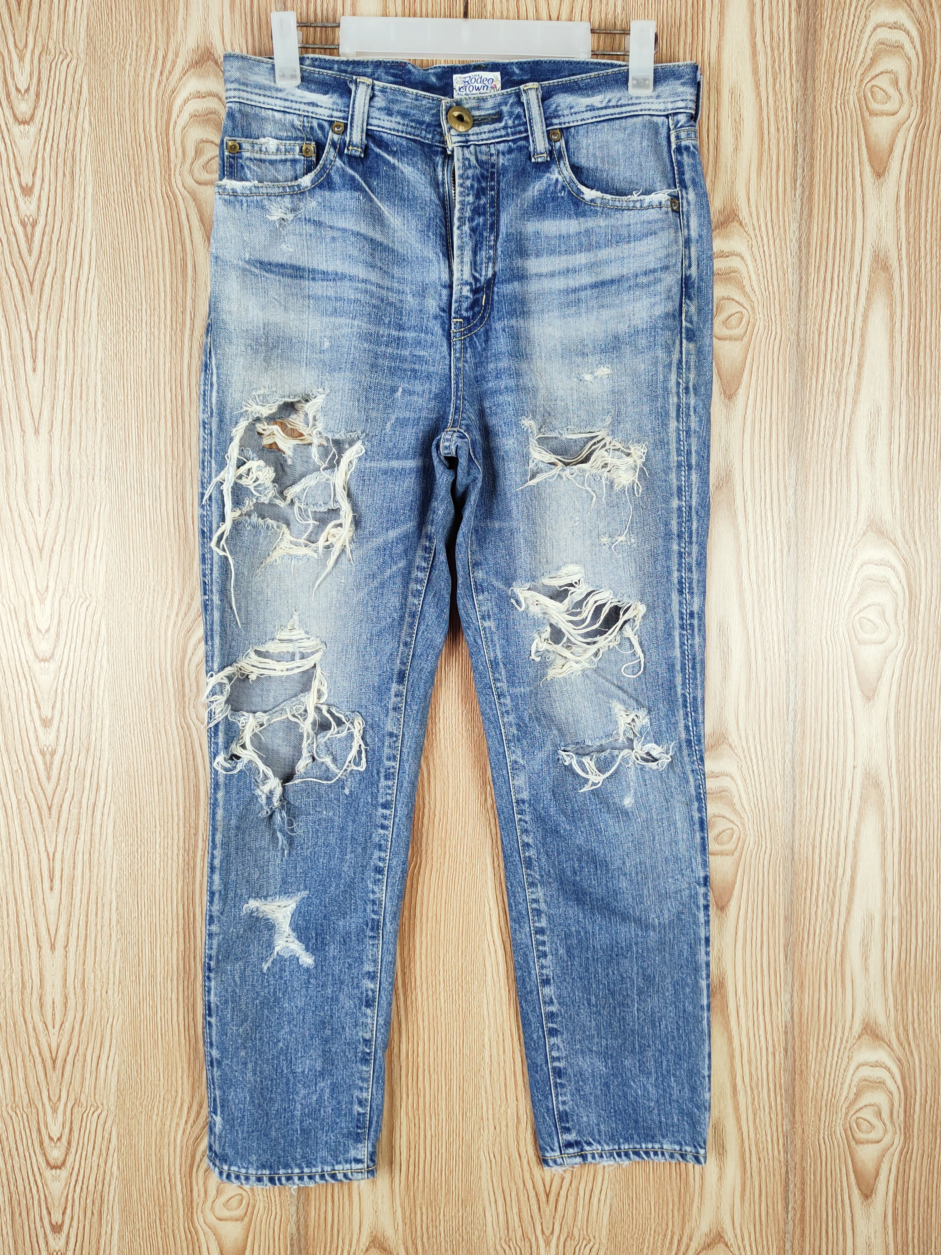 Japanese Brand × Vintage Super Rare 💥Rodeo Crowns Blue Distressed Ripped Jeans Size 30" / US 8 / IT 44 - 1 Thumbnail