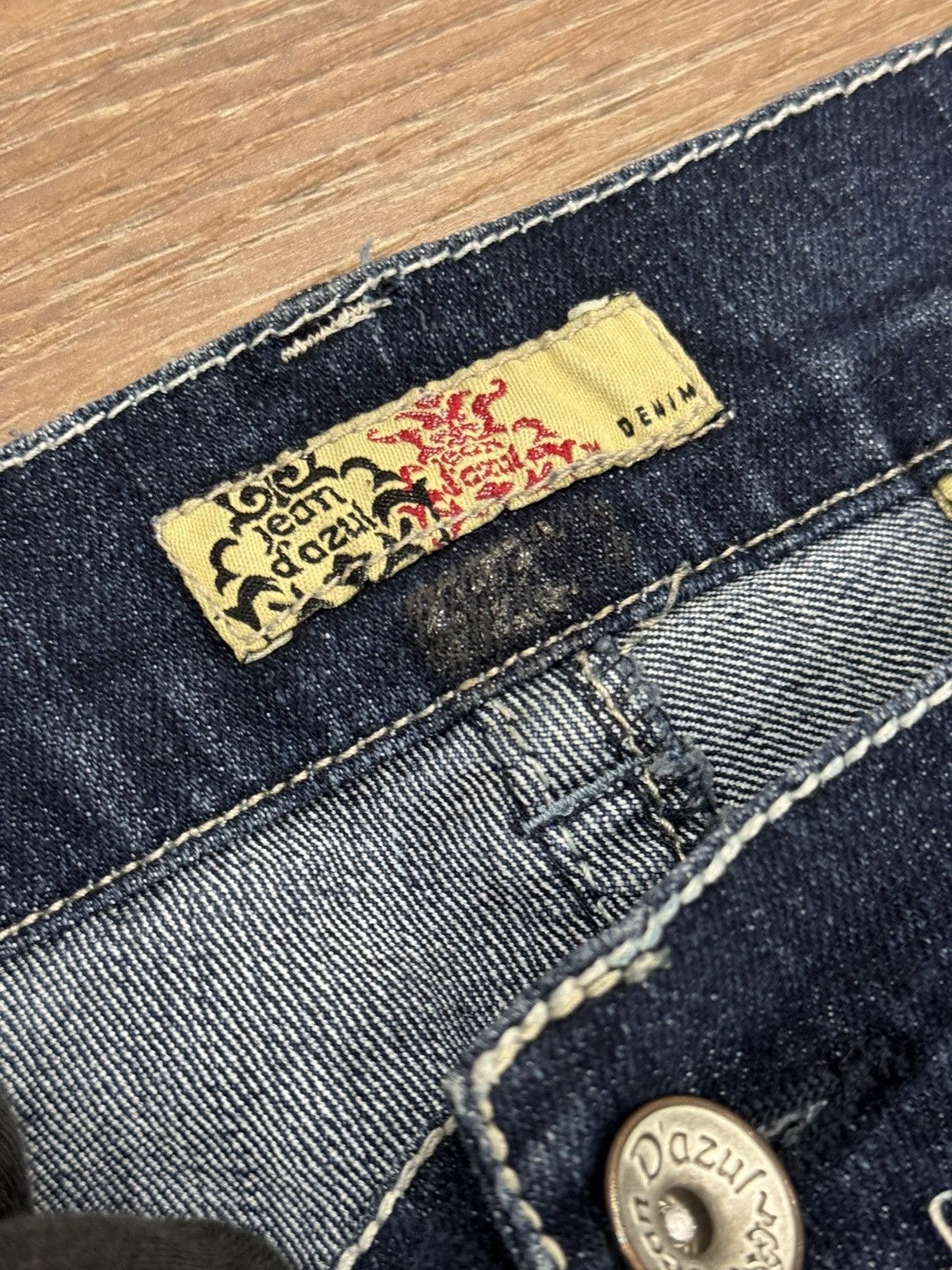 Jean Jean Dazur Distressed Bootcut Jeans Y2K Dark Wash Flared Size 36" / US 14 / IT 50 - 11 Thumbnail