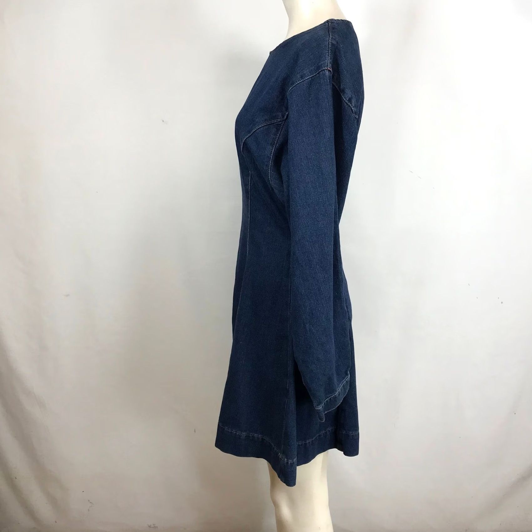 Vintage Lush Denim Mini Dress Fit & Flare Long Sleeve Blue Sz M Size M / US 6-8 / IT 42-44 - 6 Thumbnail