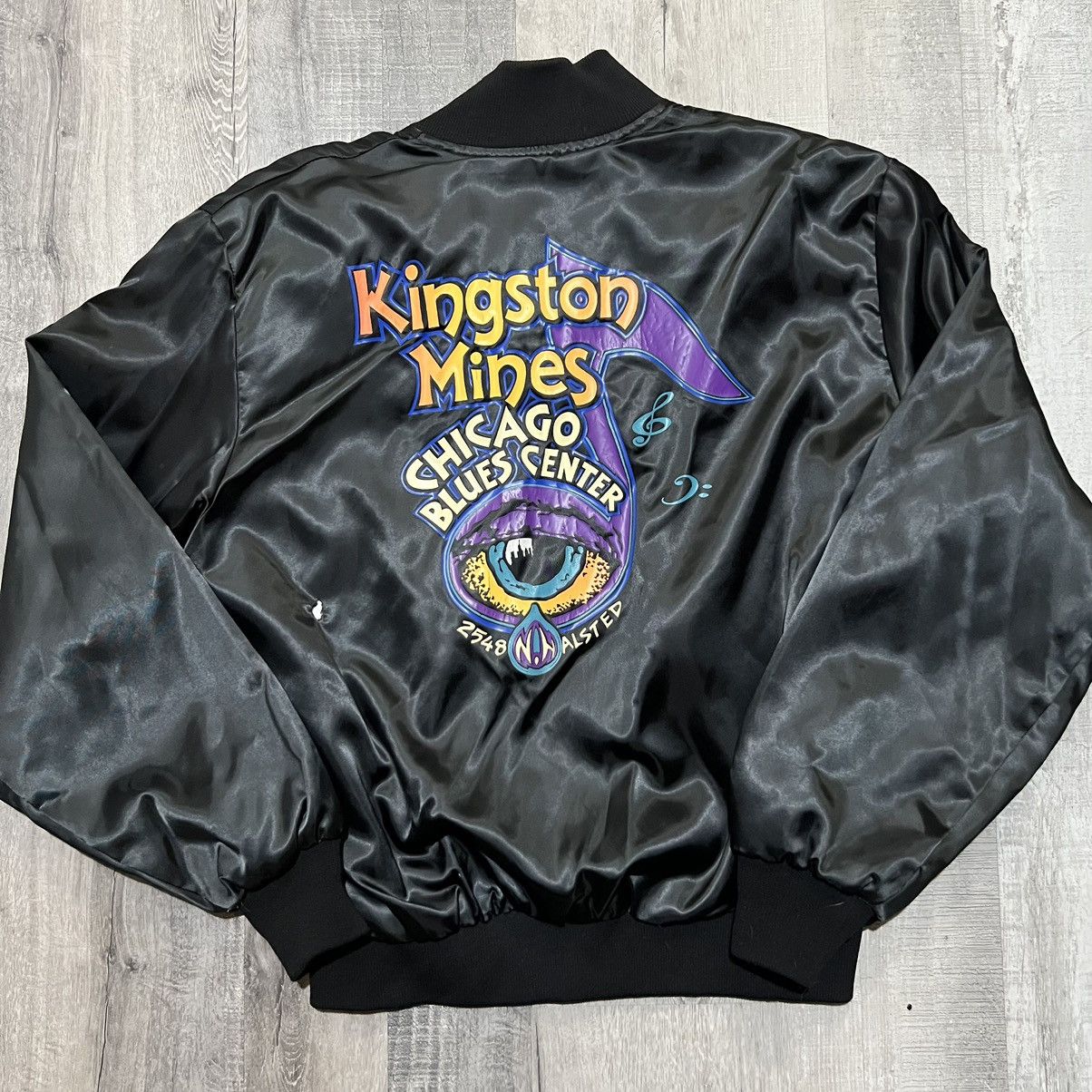 Vintage VTG Kingston Mines Chicago Blues Center Satin 80s Bomber Size US L / EU 52-54 / 3 - 1 Thumbnail