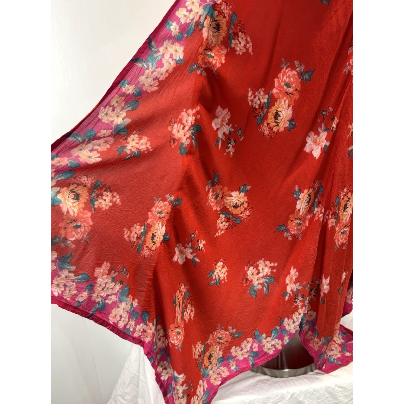 Vintage Feathers By Tolani Maxi Dress Adult Women M Red Floral Boho Caftan Sleeveless V-Neck Bohemian 90s Style (Casual Travel) Size M / US 6-8 / IT 42-44 - 6 Thumbnail