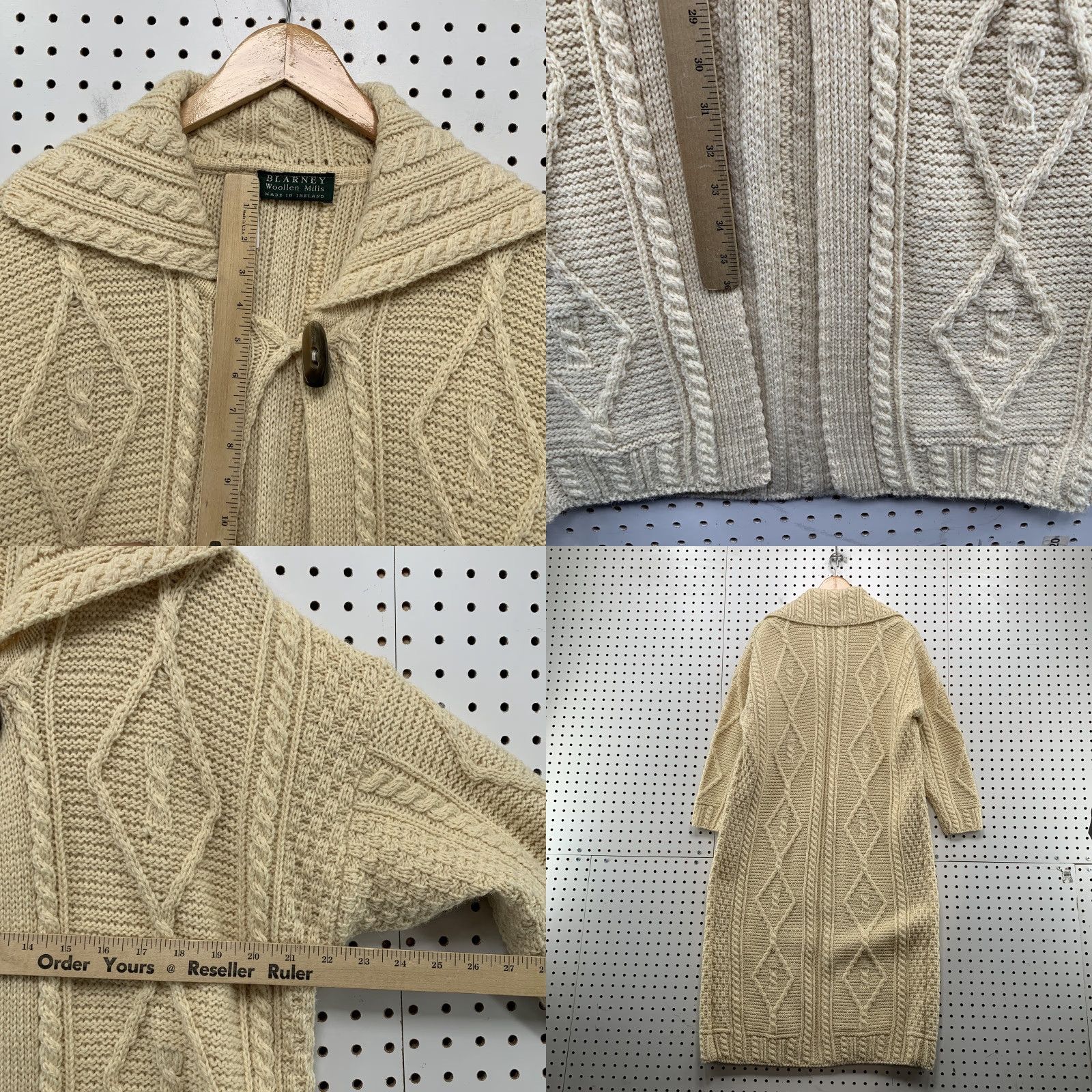 Vintage Blarney Woollen Mills Long Cardigan Sweater Womens Small Beige Wool Cable Knit Size S / US 4 / IT 40 - 8 Thumbnail