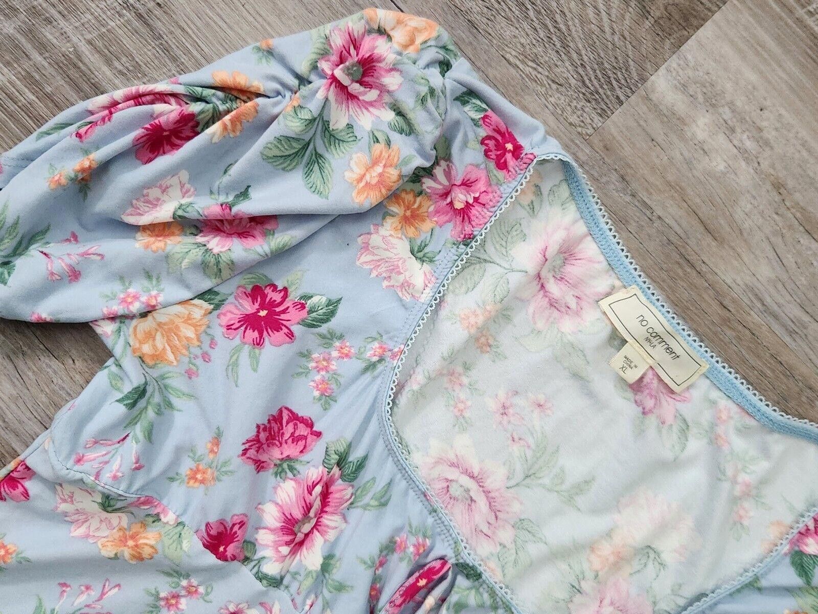 Designer No Comment Dress Extra Large Blue Floral 90s Sweetheart Size XL / US 12-14 / IT 48-50 - 3 Thumbnail