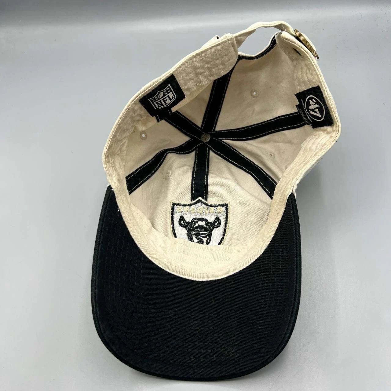 47 Brand Las Vegas Raiders Hat Men Cream Black Embroidered Strap Back Size ONE SIZE - 2 Thumbnail