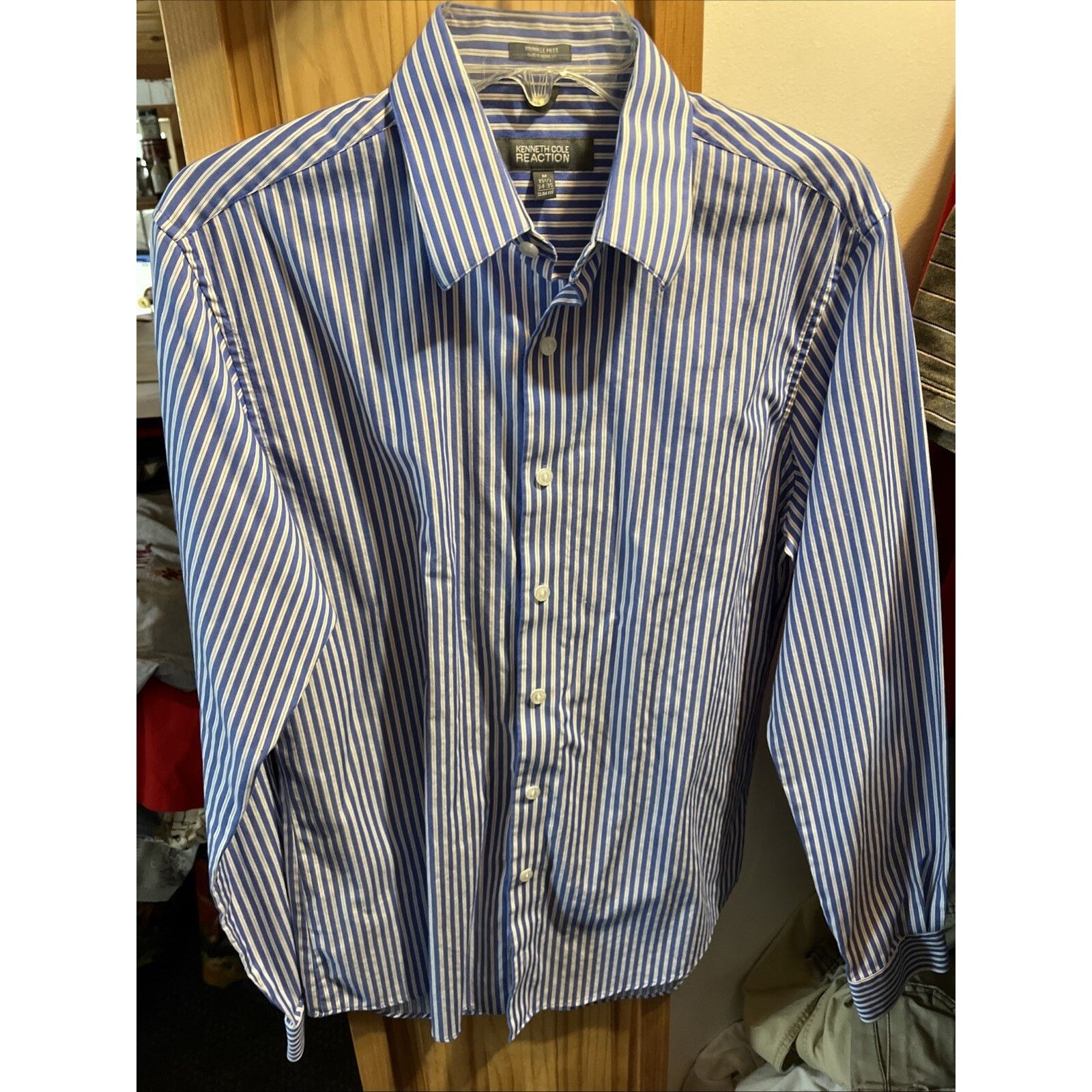 Kenneth Cole Kenneth Cole Reaction Shirt Mens 15.5 34/35 Slim Blue Stripe Size US M / EU 48-50 / 2 - 11 Thumbnail