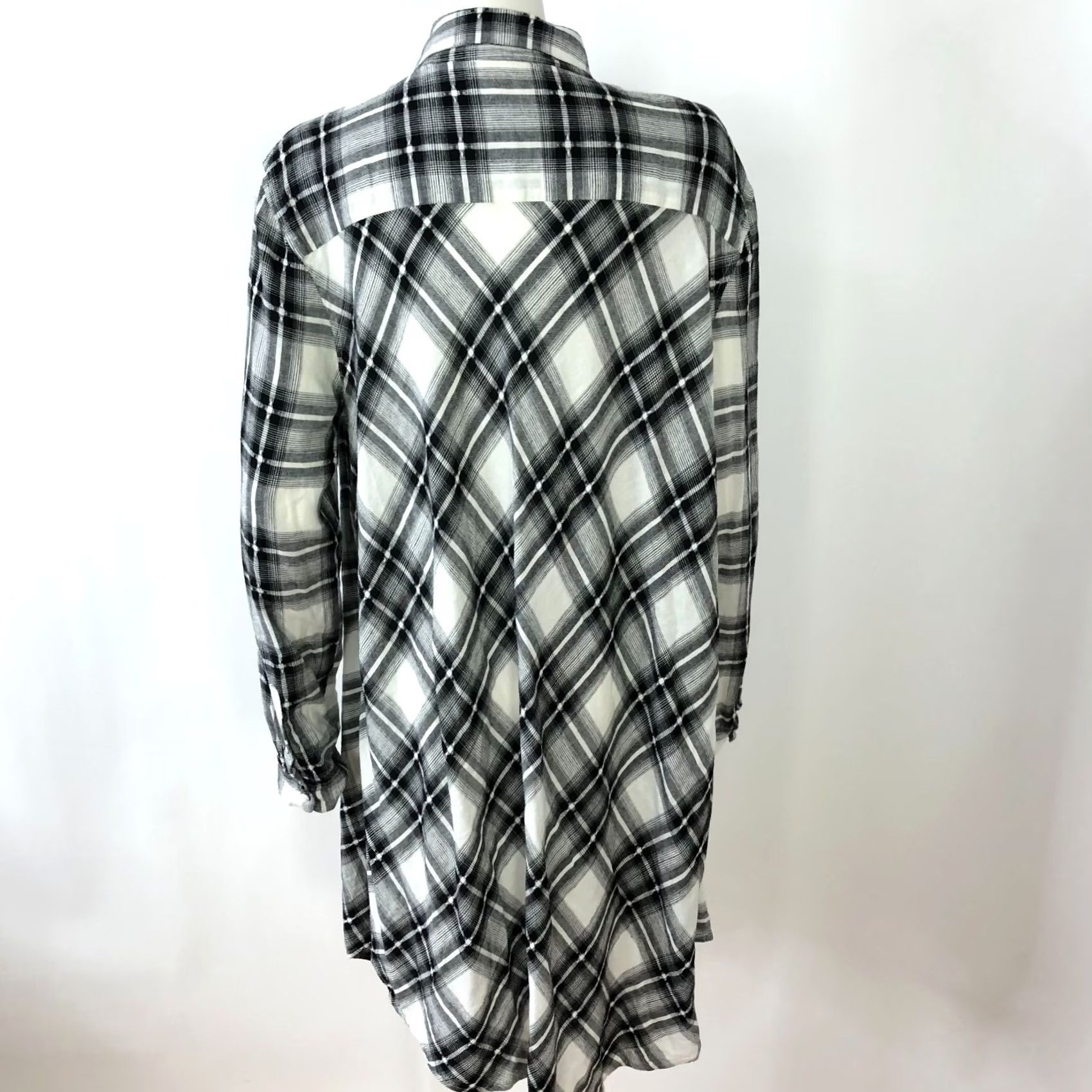 Allsaints All Saints Plaid Shirt LS Button-Up Black White MINT Large Linen Blend Visocse ??? Size L / US 10 / IT 46 - 3 Thumbnail