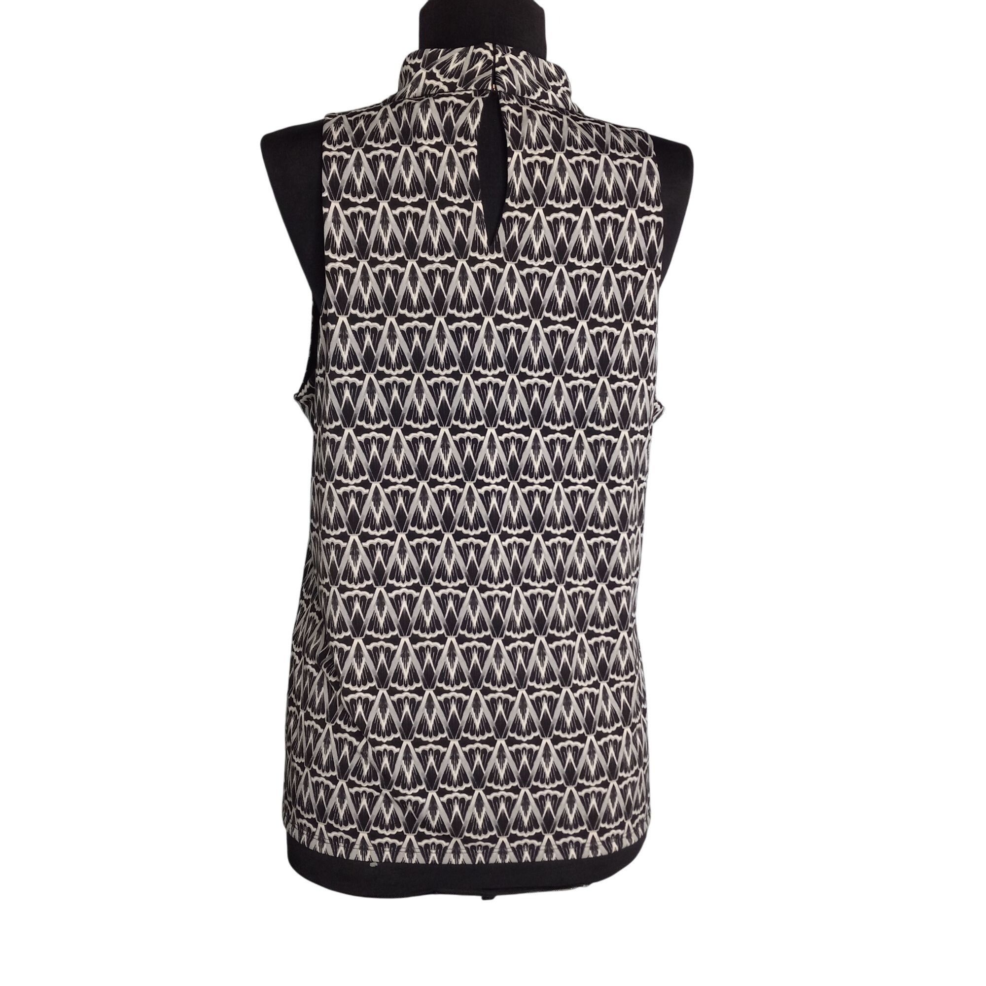 White House Black Market WHBM Outlet L Tank Top Black White Geometric Print Sleeveles Size L / US 10 / IT 46 - 3 Thumbnail