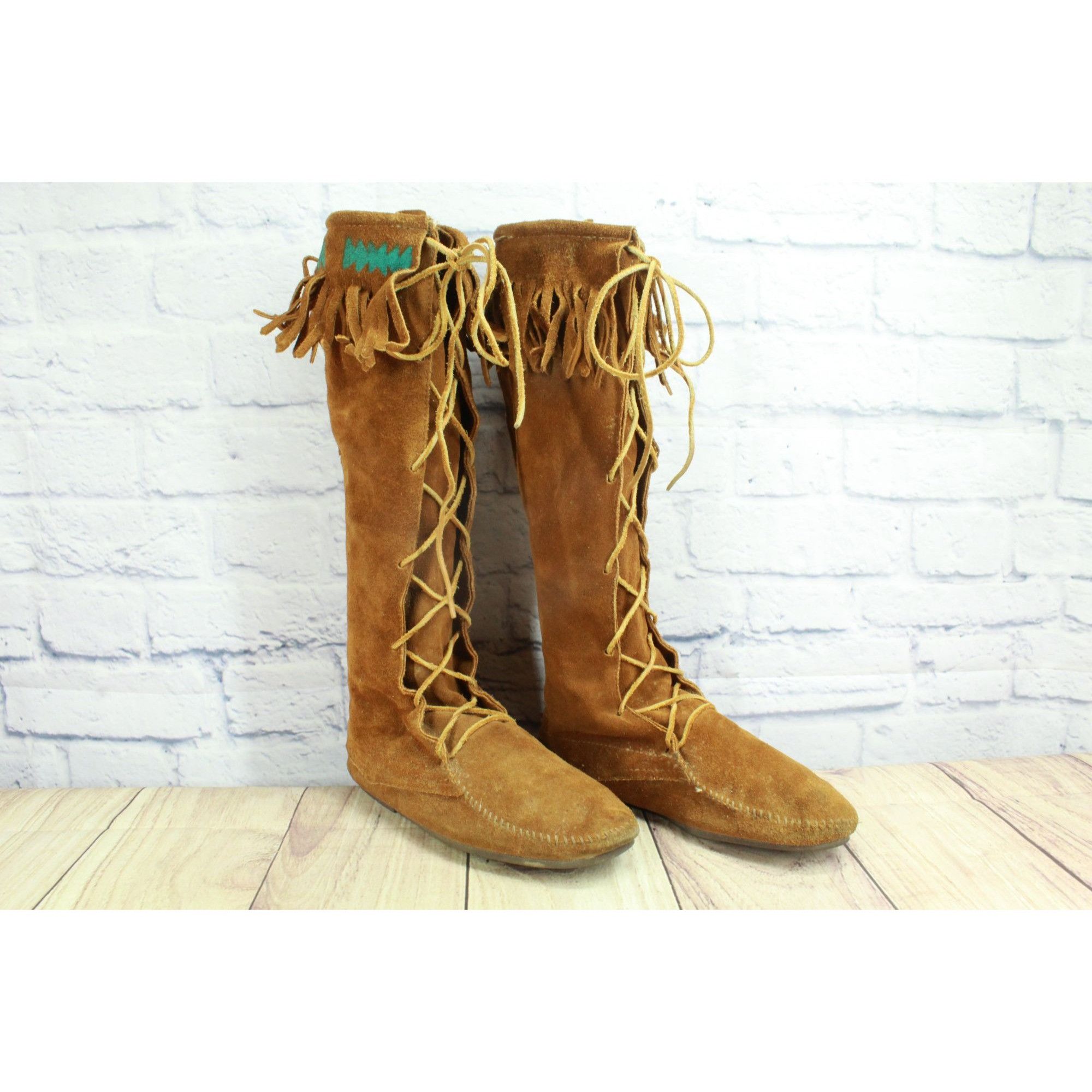 Minnetonka Minnetonka Tall Suede Tie Moc Fringe Boots Womens 6 Size US 6 / IT 36 - 2 Thumbnail
