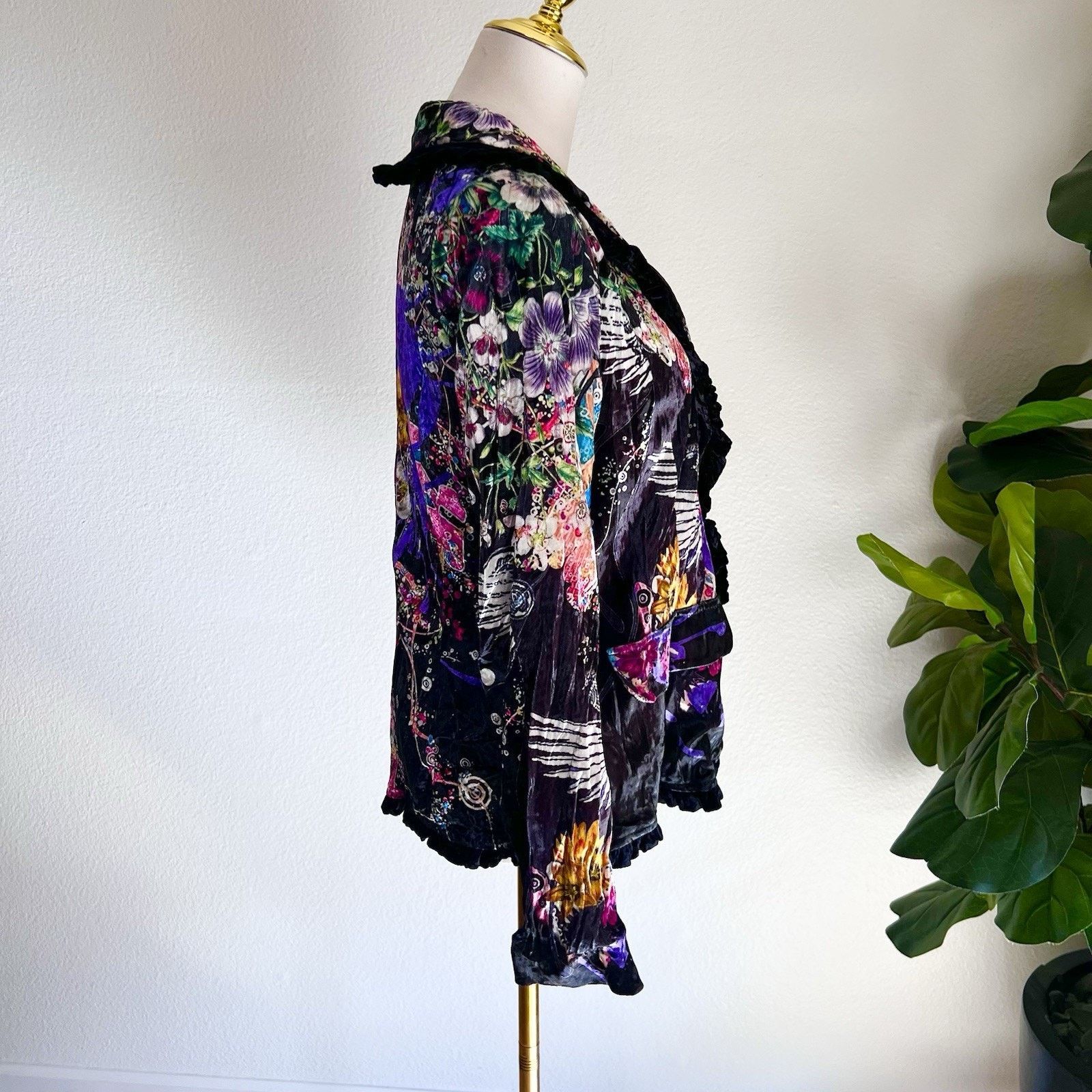 Other Alberto Makali Velvet Blazer Floral (L) WitchyWearable Art Size L / US 10 / IT 46 - 3 Thumbnail