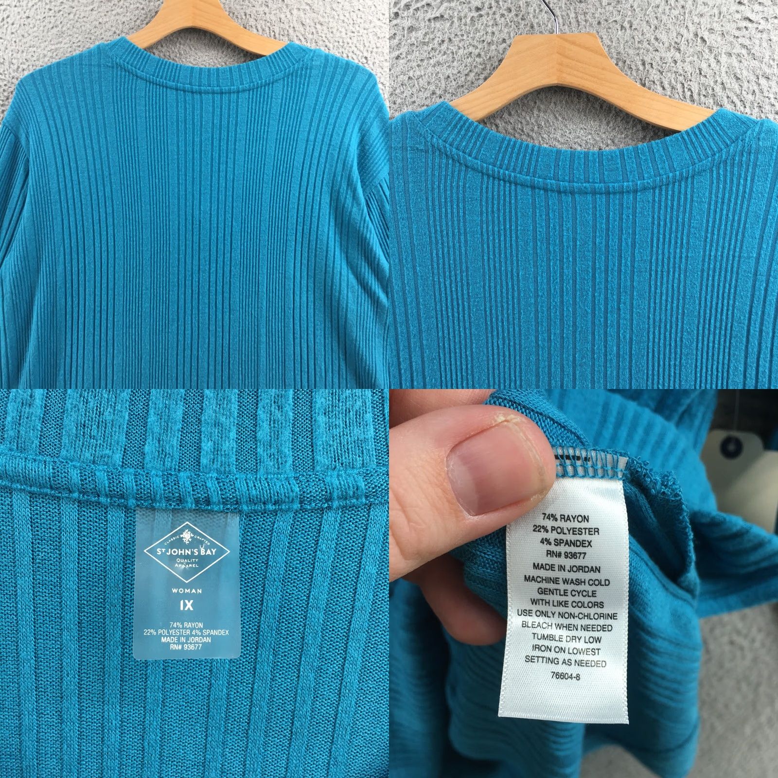 Vintage St Johns Bay Ribbed Knit Top Womens 1X Plus Blue V-Neck Long Sleeve Casual NEW T-Shirt Regular Womens Blue 1X Plus Size XL / US 12-14 / IT 48-50 - 8 Thumbnail