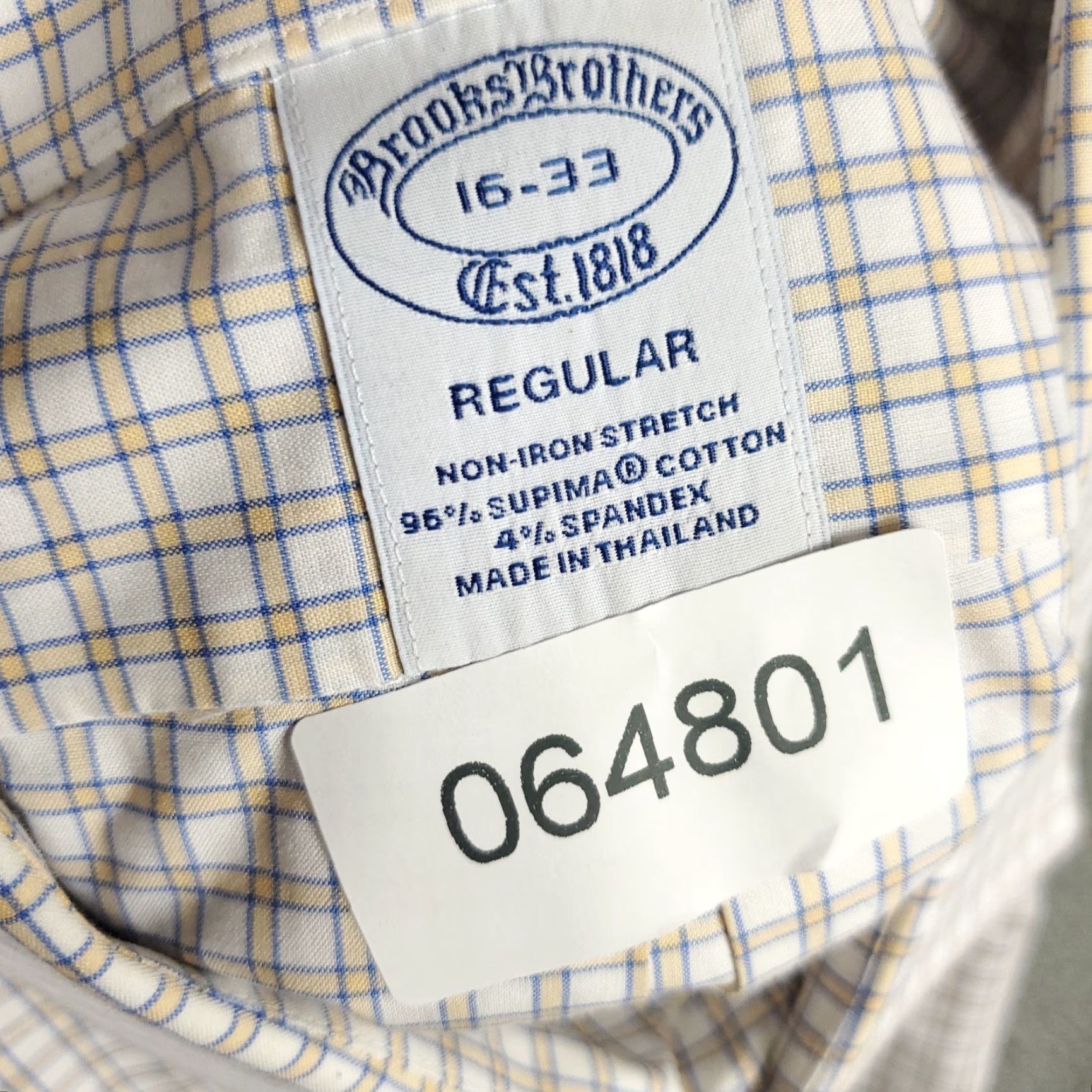 Brooks Brothers Brooks Brothers Shirt Mens 16 Yellow Plaid Dress Button Up Long Sleeve Size 42R - 7 Thumbnail