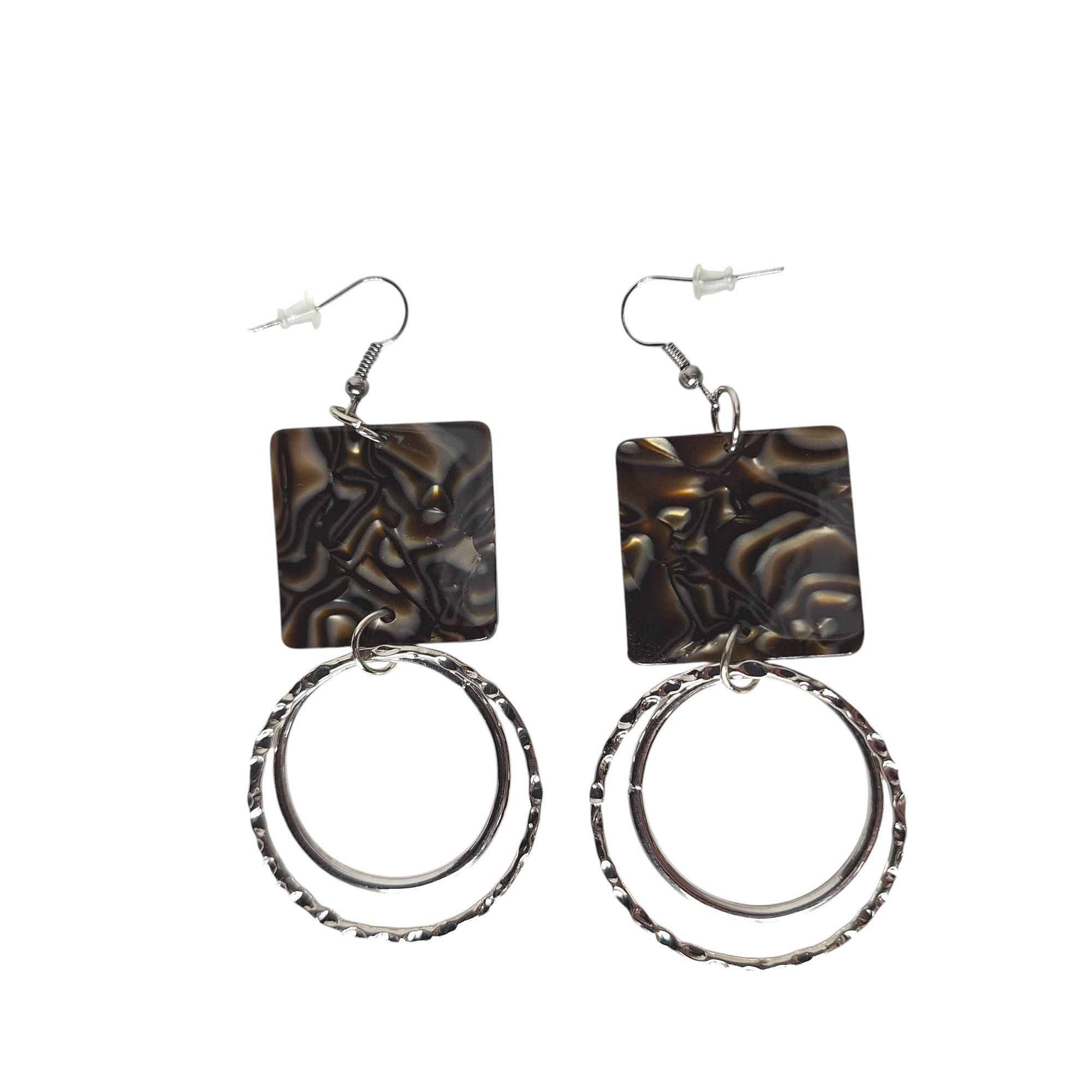 Other Tortoiseshell Square Hoop Earrings Acrylic Resin Silver Dang Size ONE SIZE - 2 Thumbnail