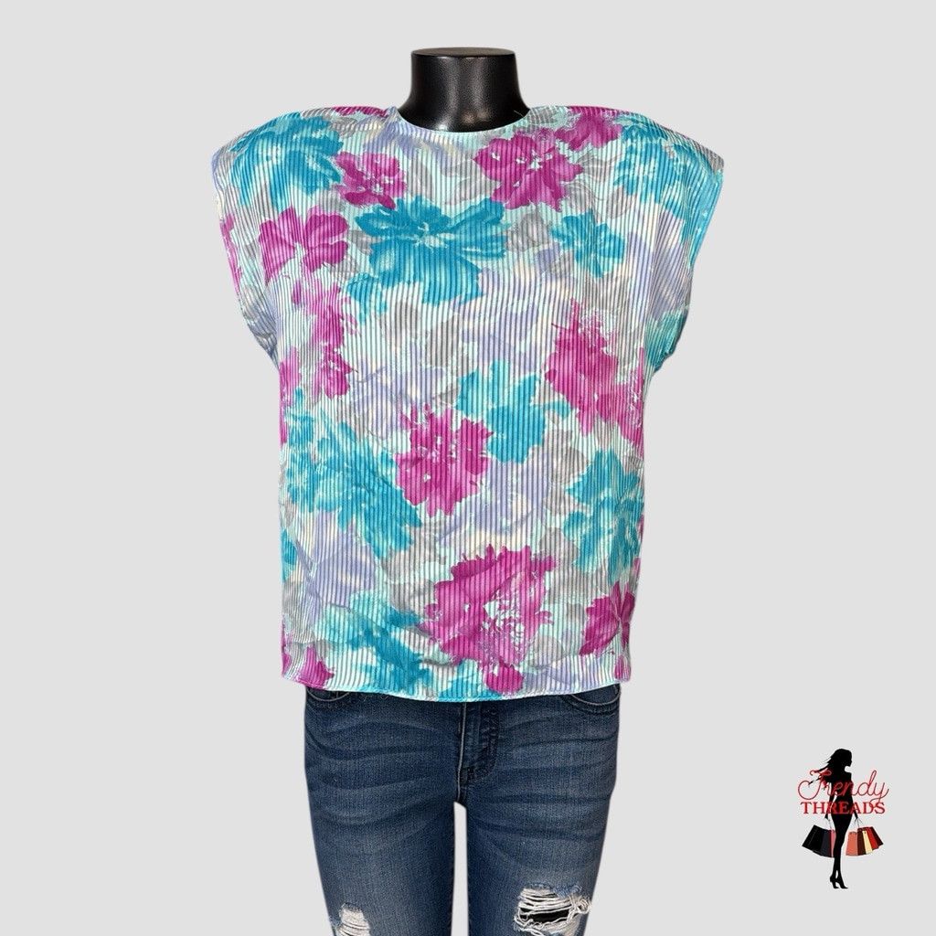 Vintage VTG 80s NEW Filaments Medium Semi-Sheer Blouse Bright Floral Size M / US 6-8 / IT 42-44 - 2 Thumbnail