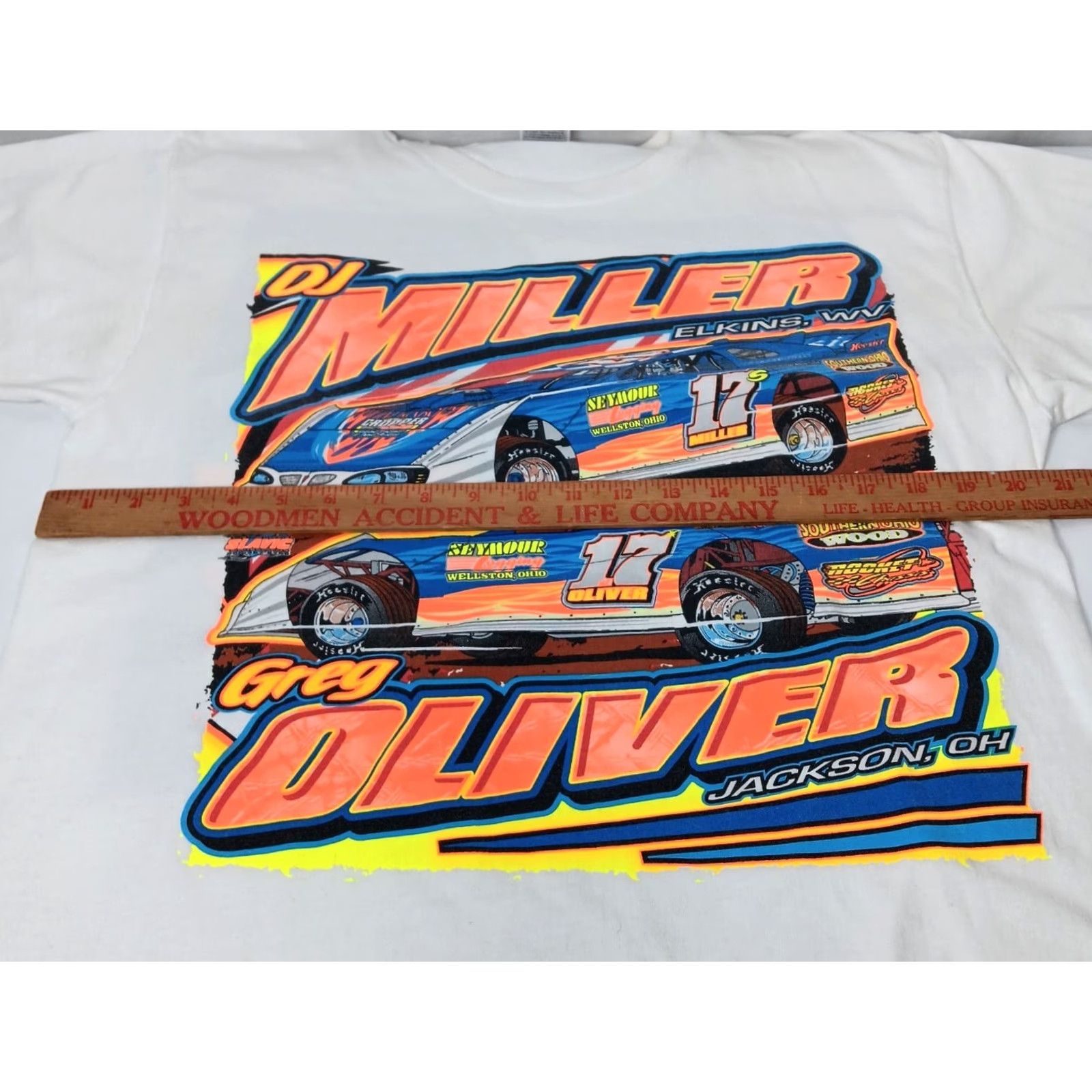 Fruit Of The Loom DJ Miller Race T Shirt L White Cotton Crew Neck Short Sleeve Men Stock Car Racing Elkins WV Motorsports Graphic Print 2000s Size US L / EU 52-54 / 3 - 5 Thumbnail
