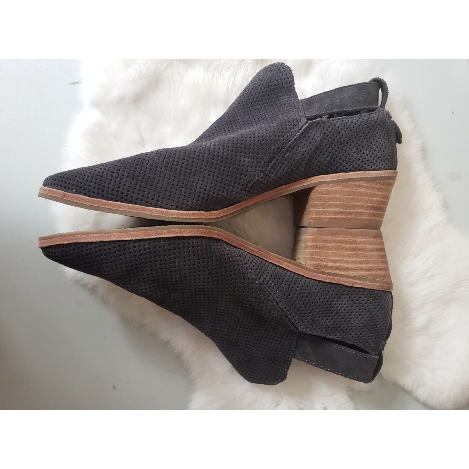 Dolce Vita Dolce Vita Kara Perforated Suede Ankle Booties-Size 9 Women's Bootie Gray Pointed Toe Casual 2" Heel Size US 9 / IT 39 - 8 Thumbnail