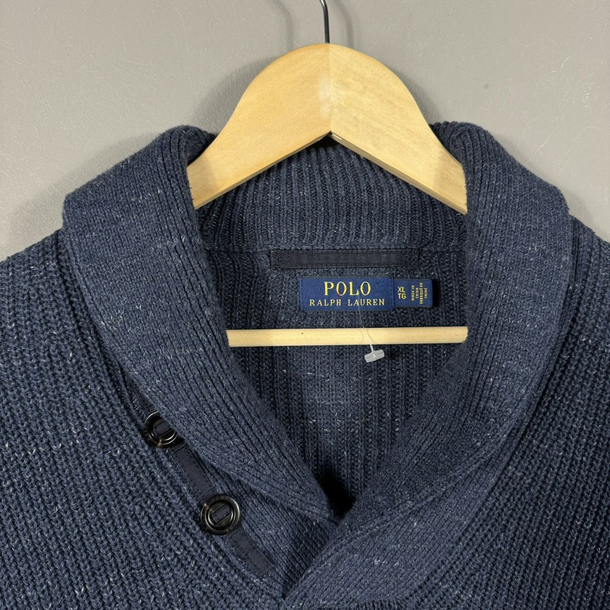 Polo Ralph Lauren × Ralph Lauren Polo Ralph Lauren Navy Shawl Collar Knit Sweater Size US XL / EU 56 / 4 - 4 Thumbnail