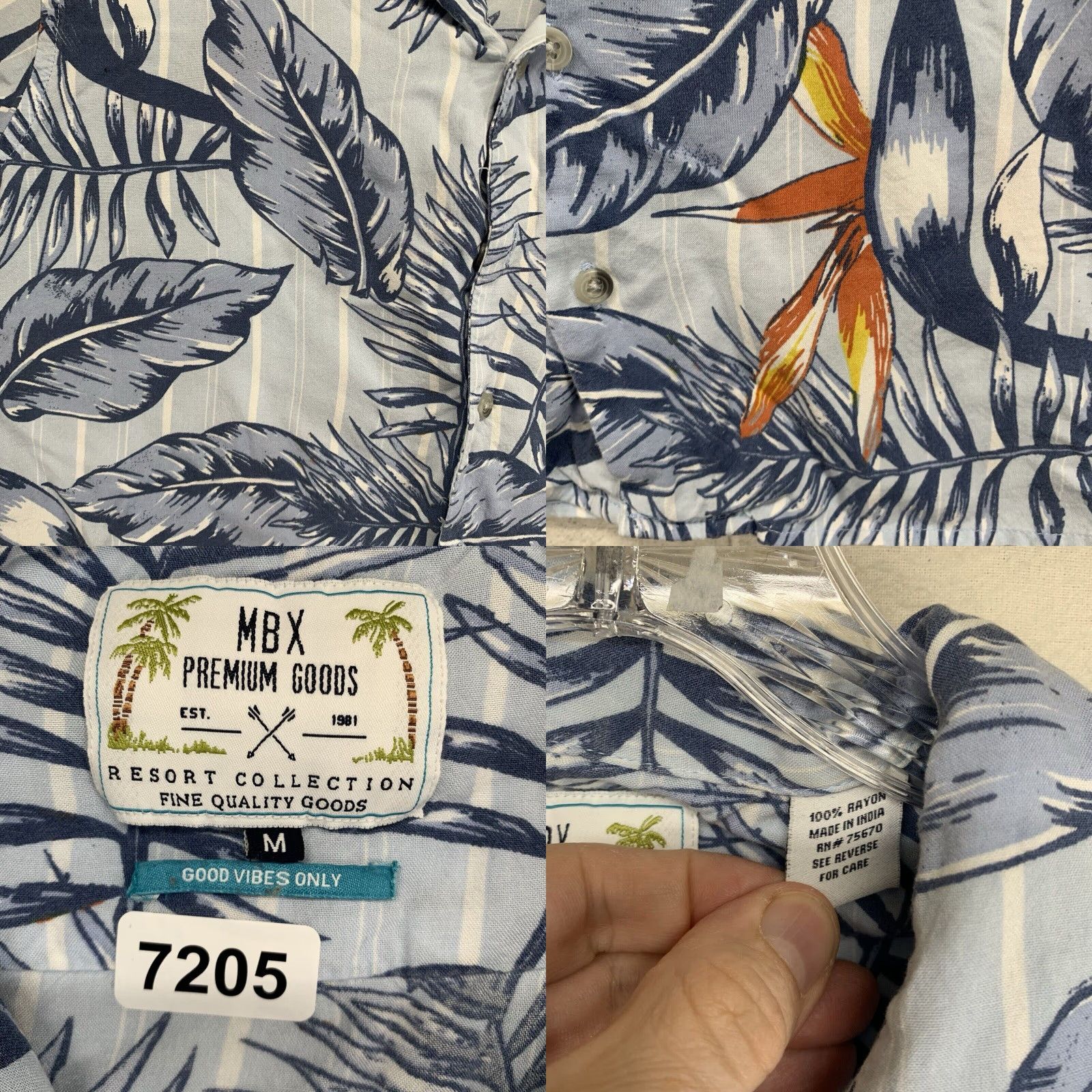 Paradise VINTAGE Hawaiian Shirt Men Medium Light Blue Palm Birds of Paradise 100% Rayon Casual Summer Size US M / EU 48-50 / 2 - 8 Thumbnail