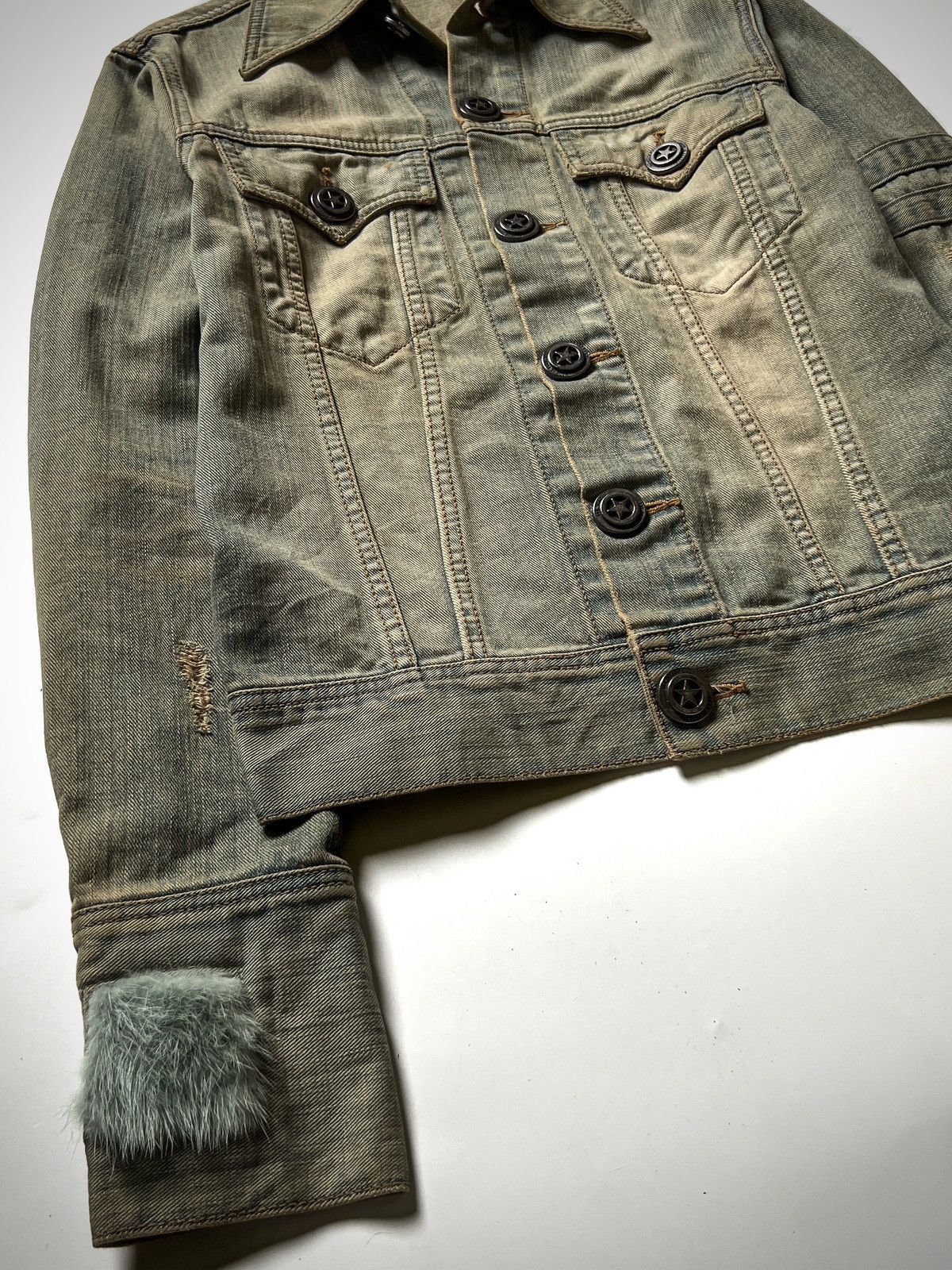 If Six Was Nine Led Rechwe Fur Patch Mud Wash Denim Jacket Early 00s Size US M / EU 48-50 / 2 - 5 Thumbnail