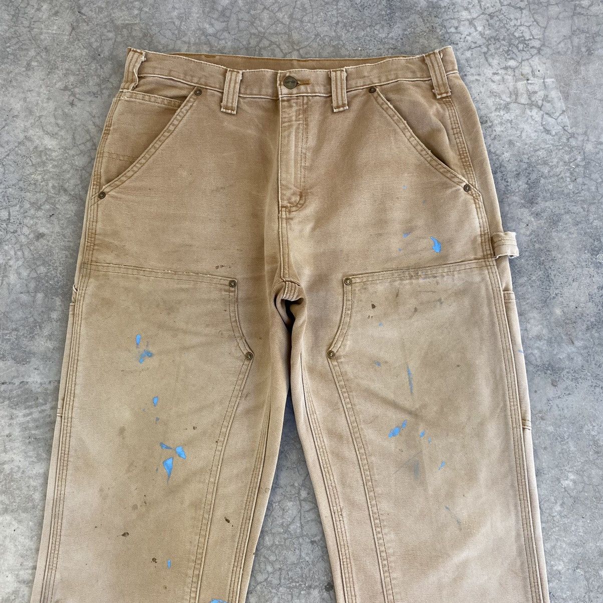 Carhartt VTG Carhartt Double Knee Faded Tan Splatter Painter Pants Size US 33 - 3 Thumbnail