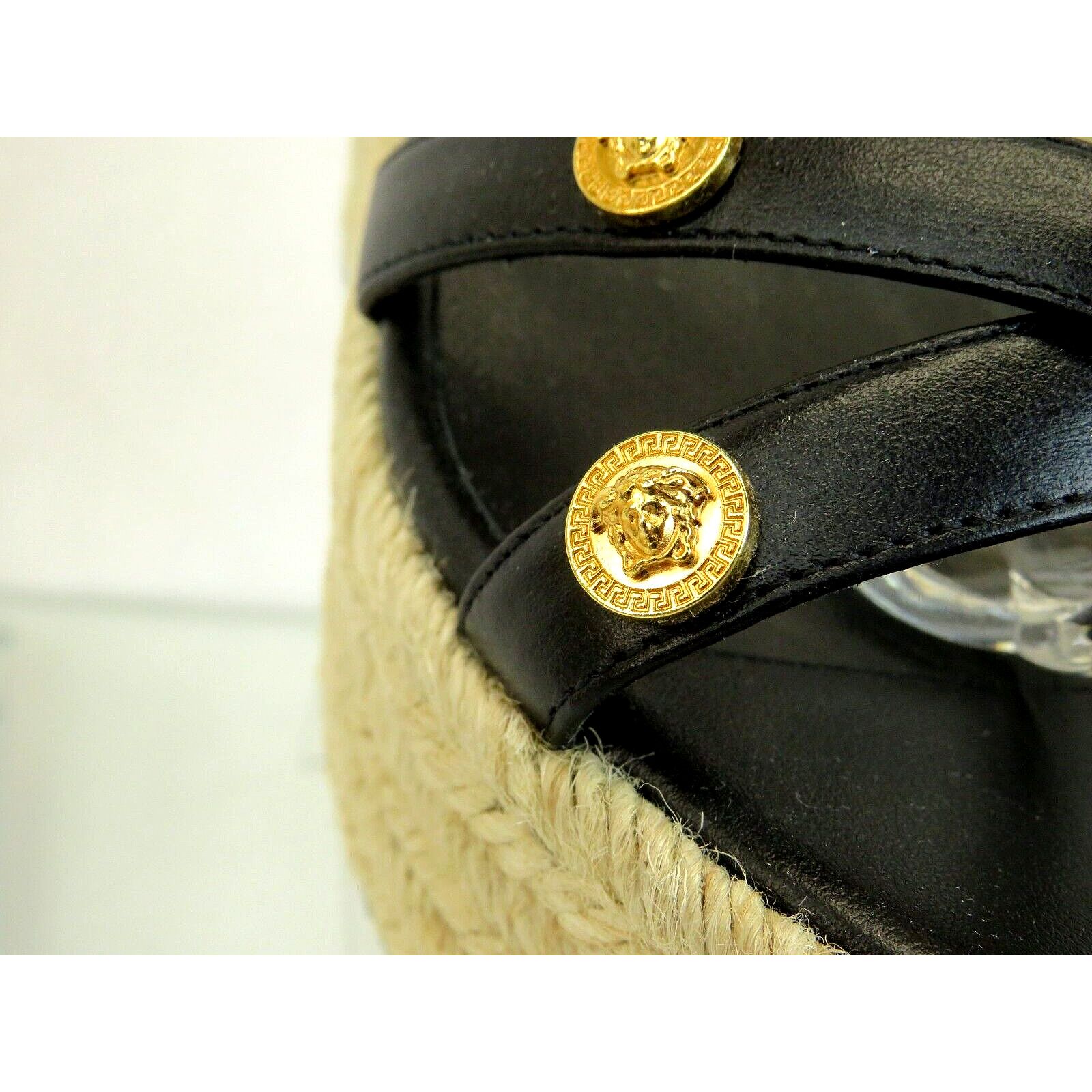 Versace VERSACE BLACK LEATHER GOLD MEDUSA LOGO SANDAL ESPADRILLES 40 Size US 10 / IT 40 - 3 Thumbnail