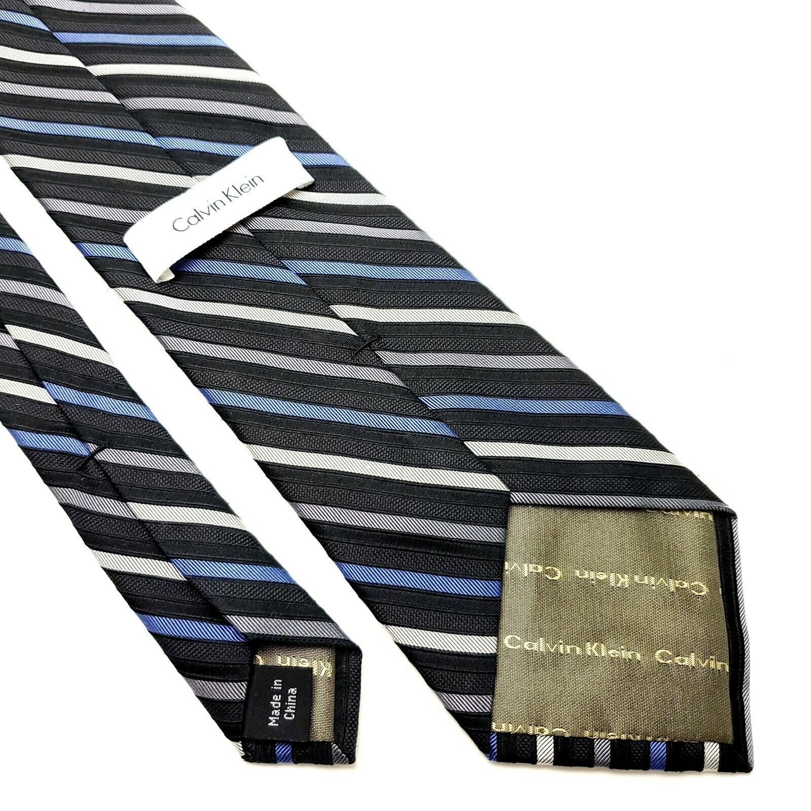 Calvin Klein Calvin Klein Silk Tie Woven Black Blue Striped Size ONE SIZE - 5 Thumbnail