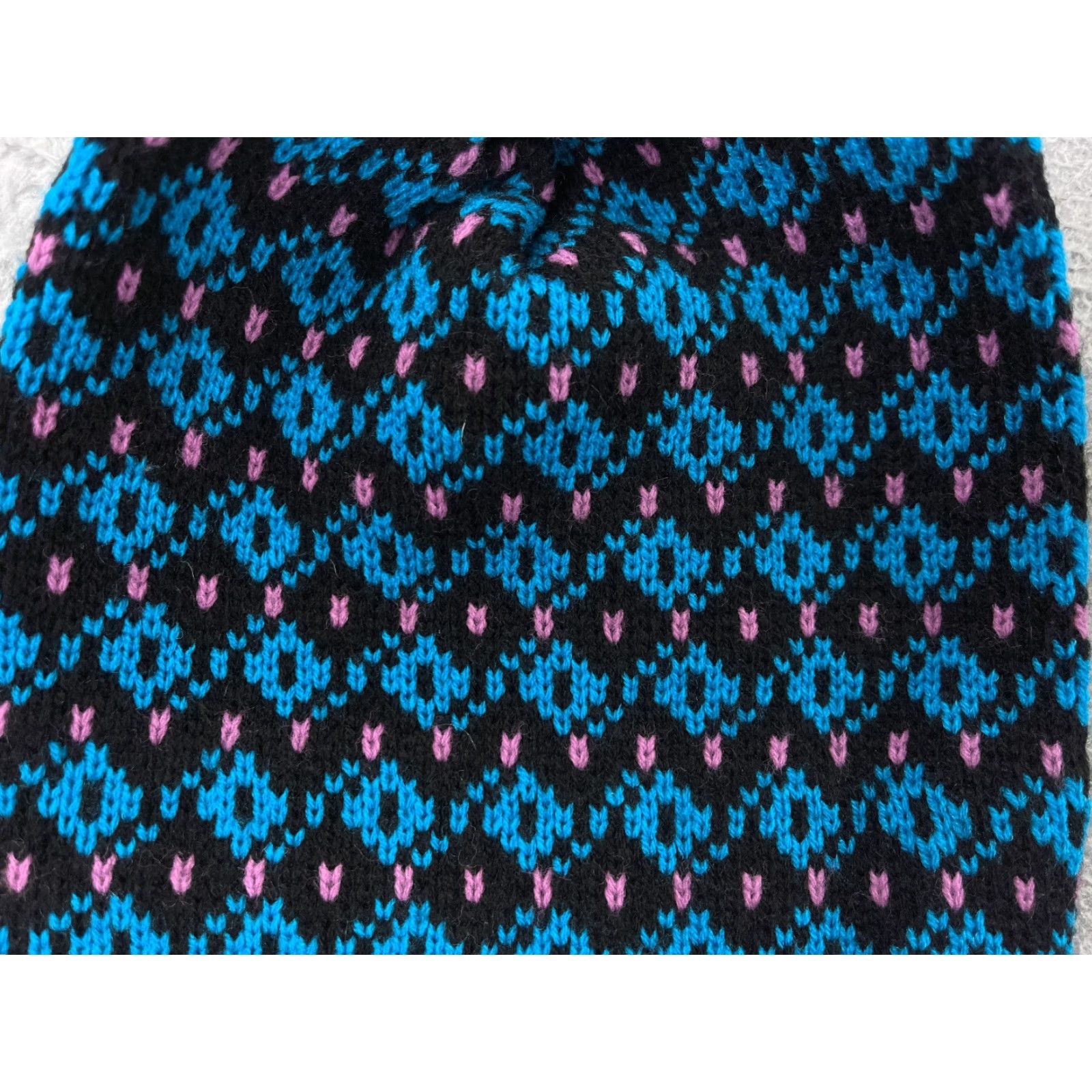 Vintage Mountain Lid Woolens Beanie Adult One Size Blue Argyle Knit Tassel Acrylic Made USA Toque Size ONE SIZE - 2 Thumbnail
