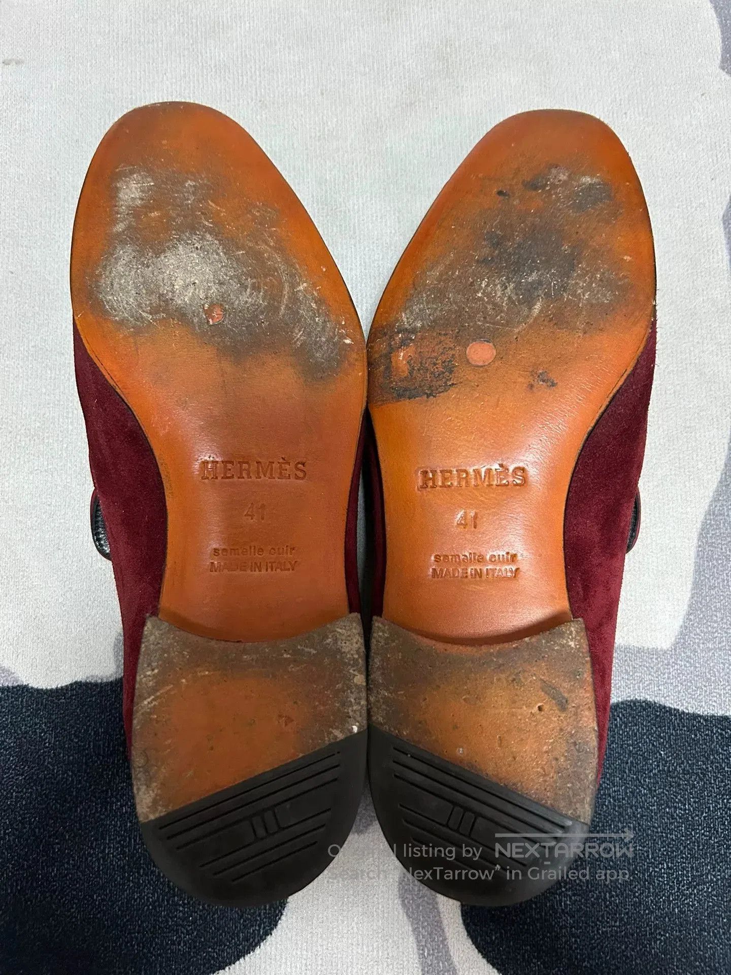 Hermes Hermes Burgundy Suede Loafers for Men. Size US 8 / EU 41 - 6 Thumbnail
