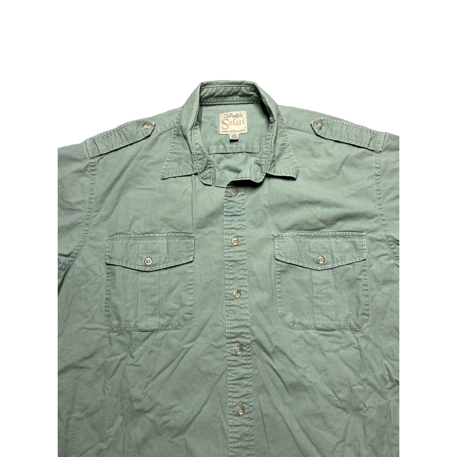 Vintage VINTAGE Cabela's Short Sleeve Button Shirt Safari Hiking Fishing Cotton XL Tall Shirt Men's Green Fish Button-Up XL Tall Cotton Green Vintage Size US XL / EU 56 / 4 - 1 Thumbnail