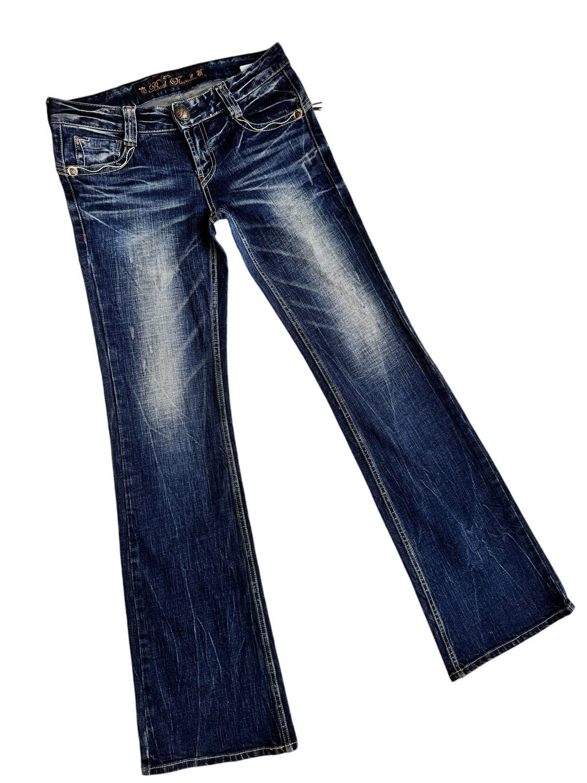 Japanese Brand × Le Grande Bleu (L.G.B.) Sick⚡️Distressed Back Number Low Rise Flare Jeans Size 29" - 8 Thumbnail