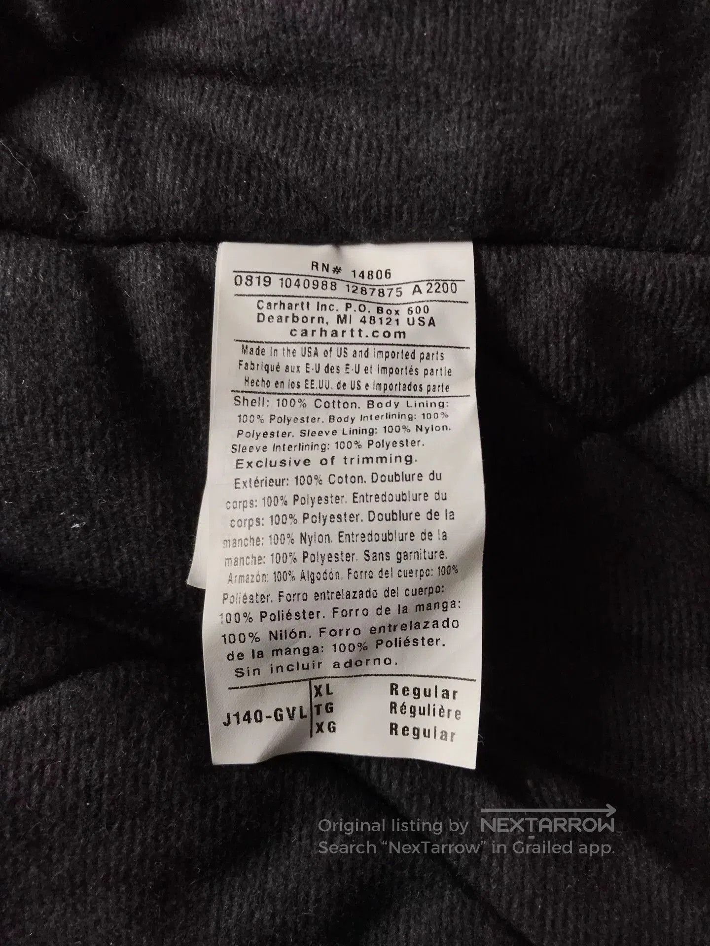 Carhartt Carhartt J140 Hooded Work Jacket. Size US XL / EU 56 / 4 - 9 Thumbnail