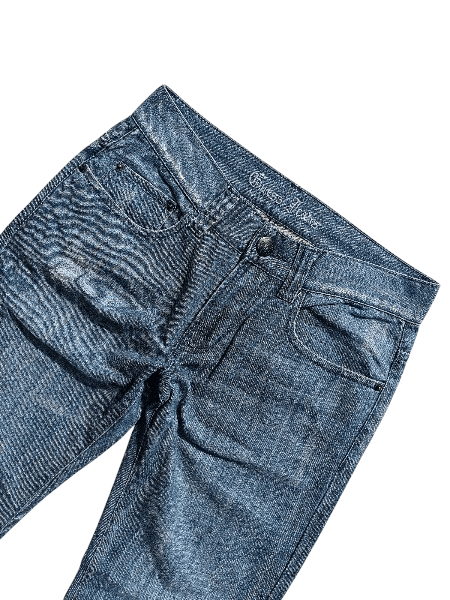 Guess × Japanese Brand FLARED 💥 90s Guess Jeans Distress Whiskers Denim Size US 32 / EU 48 - 14 Thumbnail