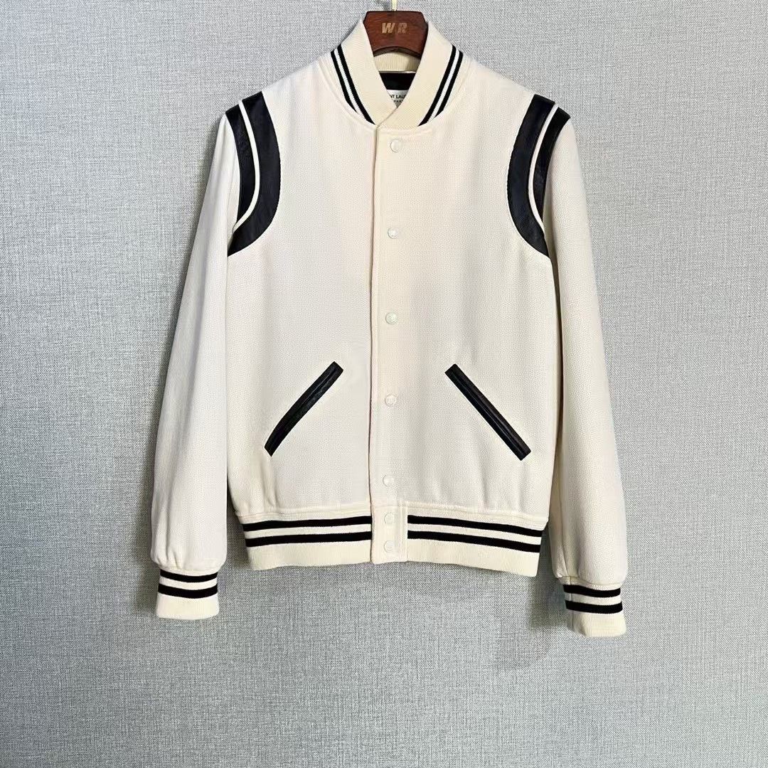 Saint Laurent Paris Saint laurent White Parchment Wool Baseball Jacket 2501-Nex Size US S / EU 44-46 / 1 - 1 Thumbnail