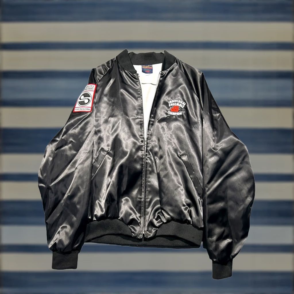 Vintage VINTAGE Hilton Varsity Jacket Bomber Black USA Made Mid-Length Jacket Mens L Nylon Size US L / EU 52-54 / 3 - 1 Thumbnail
