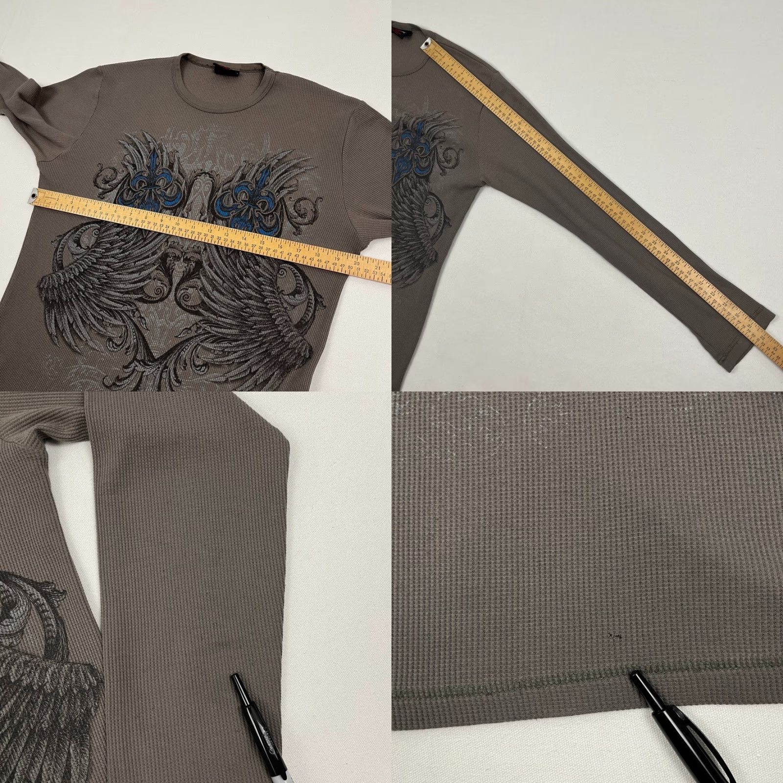 Vintage VINTAGE MMA ELITE Shirt Mens L Brown Thermal Skater Grunge Punk Wings Long Sleeve Size US L / EU 52-54 / 3 - 8 Thumbnail