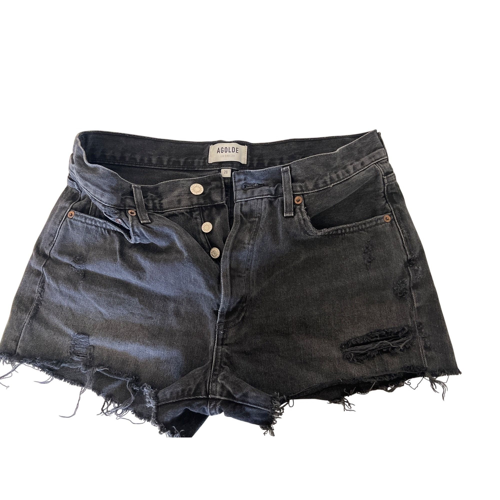 Agolde Agolde Parker Black Distressed Denim Shorts Size 28" / US 6 / IT 42 - 4 Thumbnail