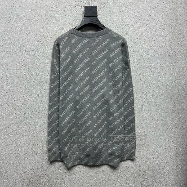 Balenciaga Balenciaga All-over print LOGO white and grey wool-knit sw Size US S / EU 44-46 / 1 - 2 Thumbnail