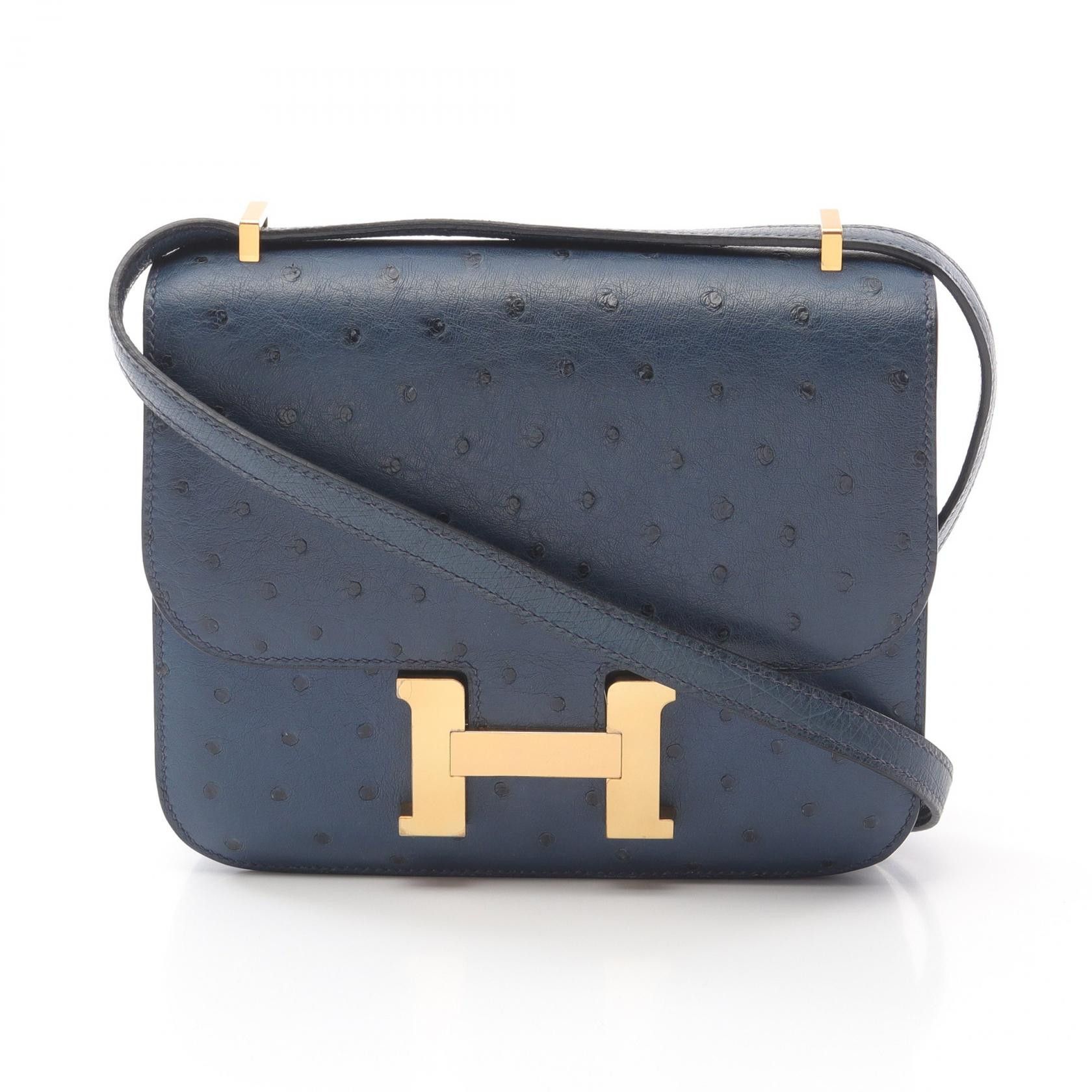 Hermes Hermes Ostrich Constance 3 Mini Shoulder Bag Csa278Fg Stamp C (2018) Natural Material Shoulder Bag C in Blue, Women's