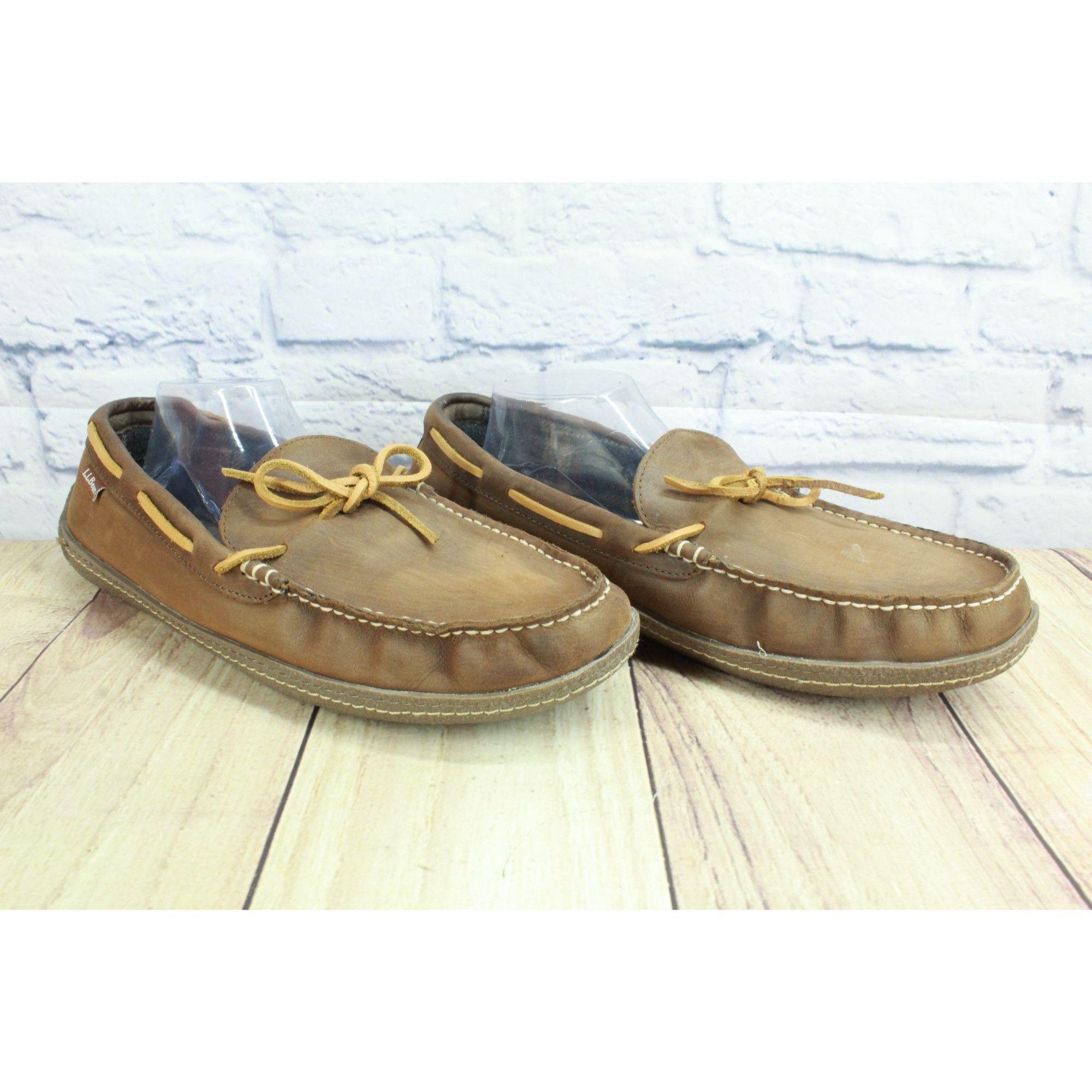 L.L. Bean LL Bean Men's Brown Leather Handsewn Slippers Size US 13 / EU 46 - 2 Thumbnail
