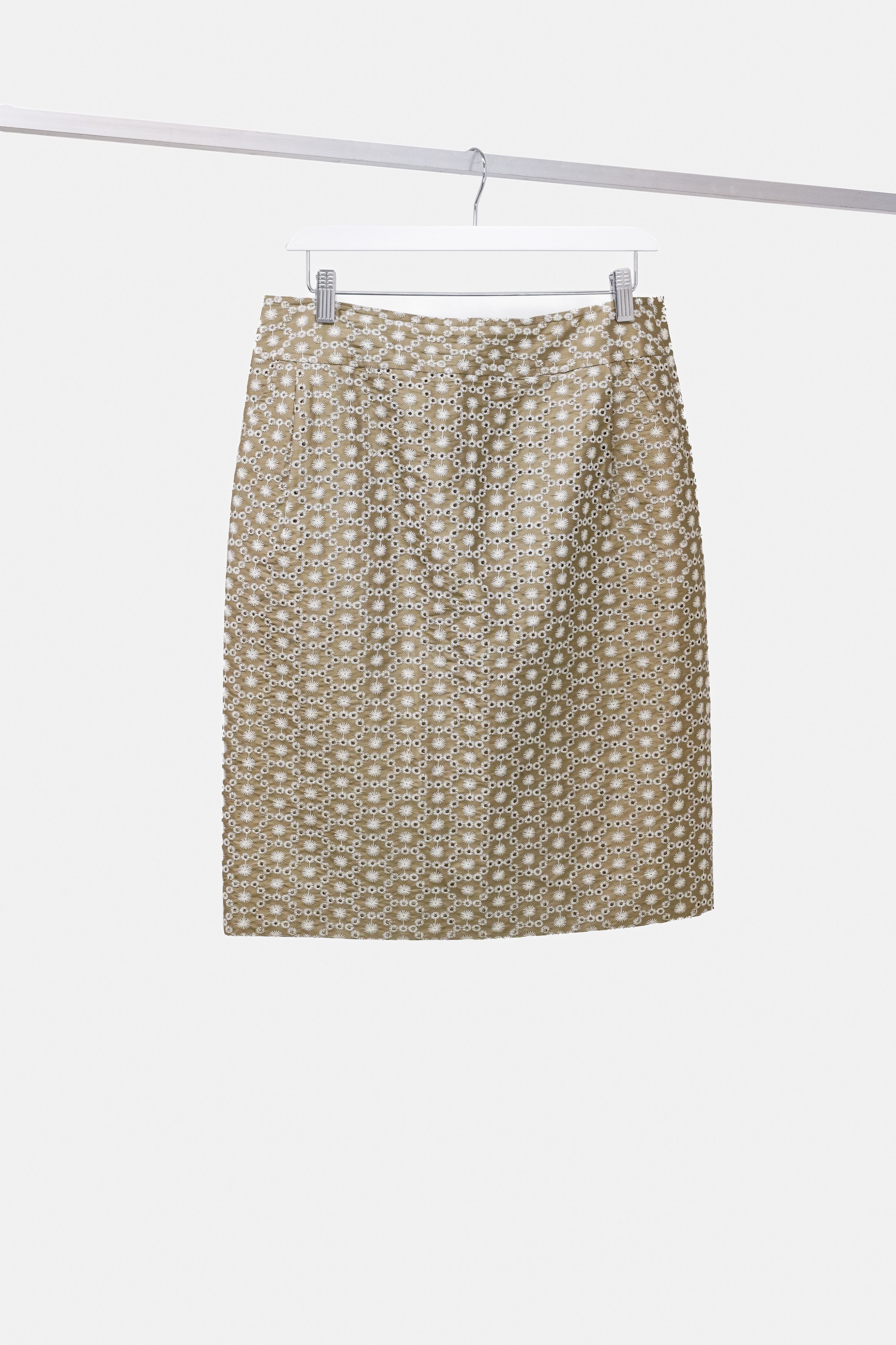 Image of Akris Gold Eyelet Pencil Skirt, Women's (Size 30)